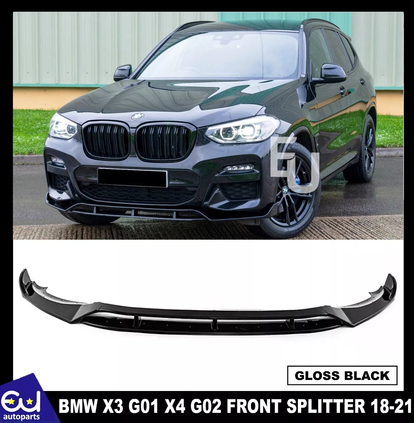 FOR BMW X3 G01 X4 G02 MP STYLE FRONT BUMPER SPLITTER LIP GLOSS BLACK 2018-2021