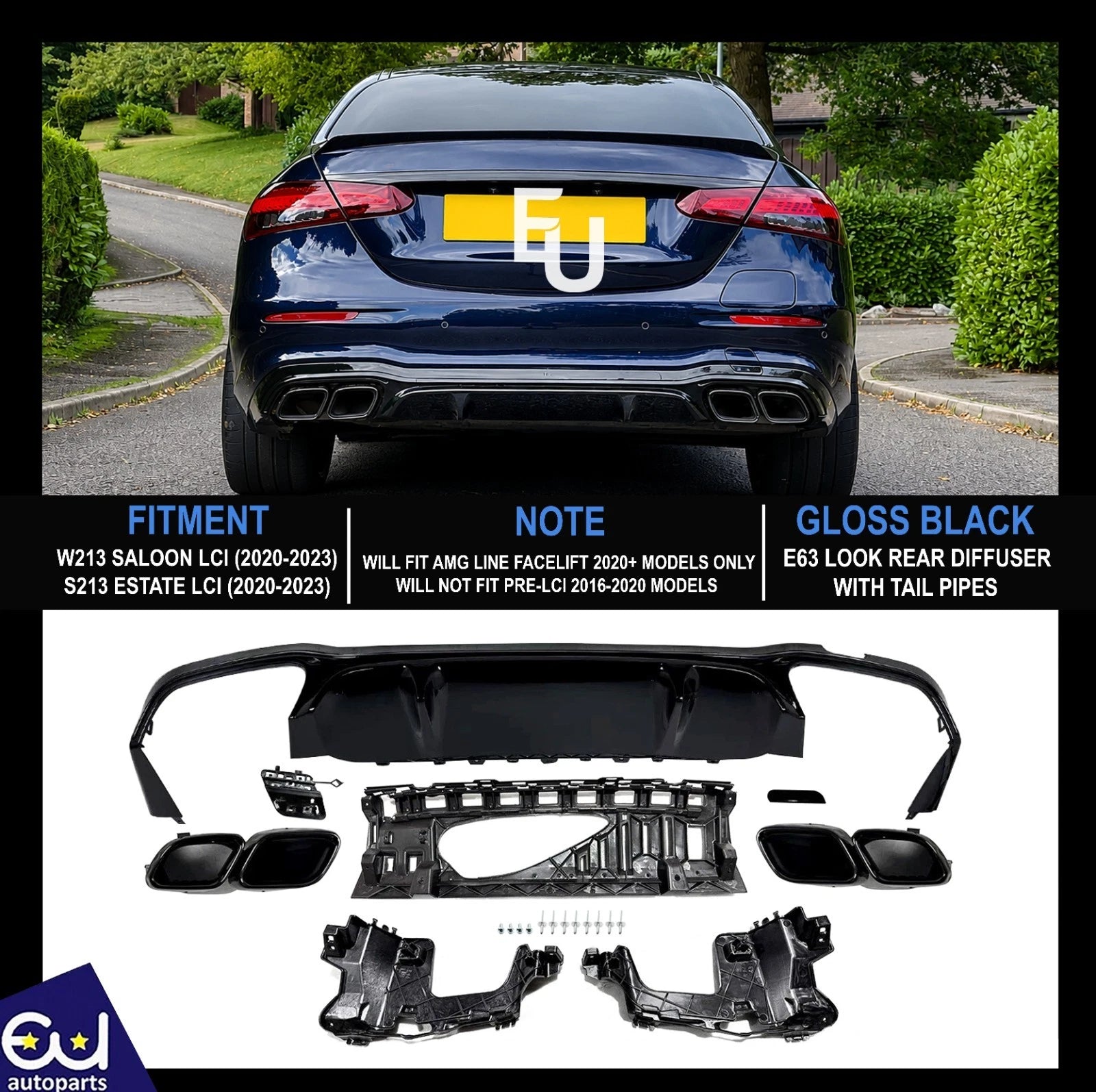 FOR MERCEDES E CLASS W213 LCI SALOON ESTATE E63 LOOK AMG REAR DIFFUSER 2021+