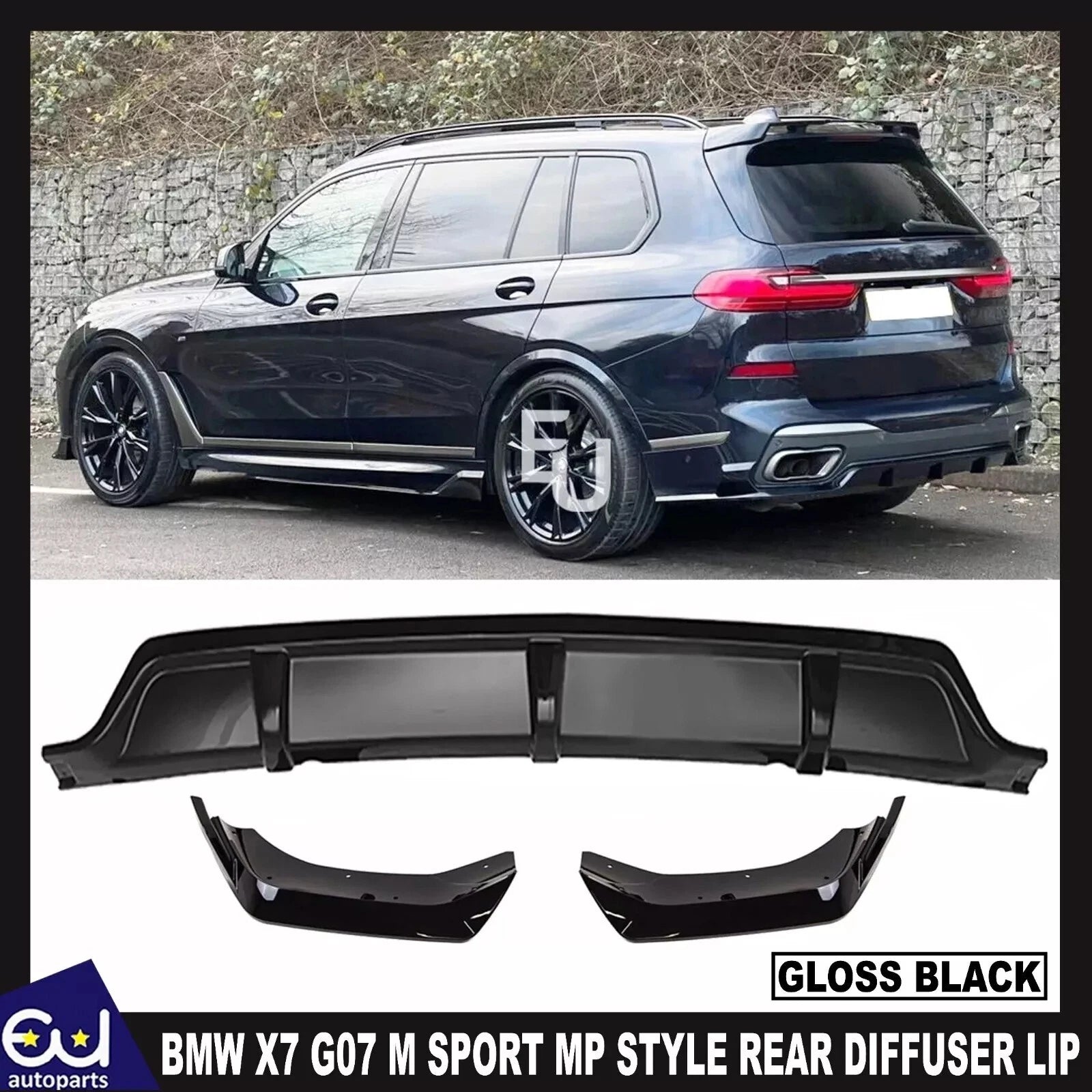 FOR BMW X7 G07 M SPORT GLOSS BLACK REAR DIFFUSER LIP SPOILER 2019+