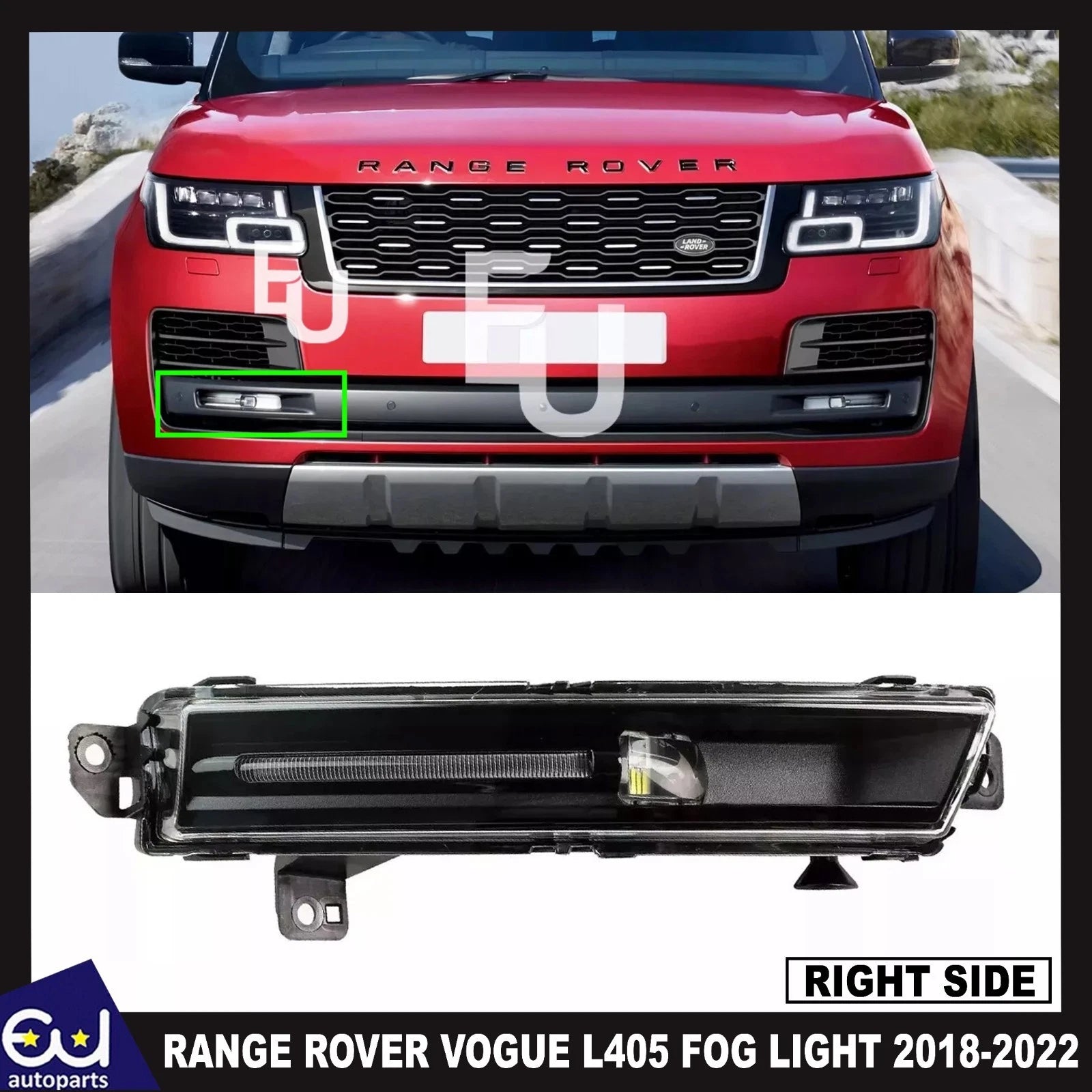 RIGHT FRONT BUMPER BLACK LED FOG LAMP LIGHT FOR RANGE ROVER L405 VOGUE 2018+