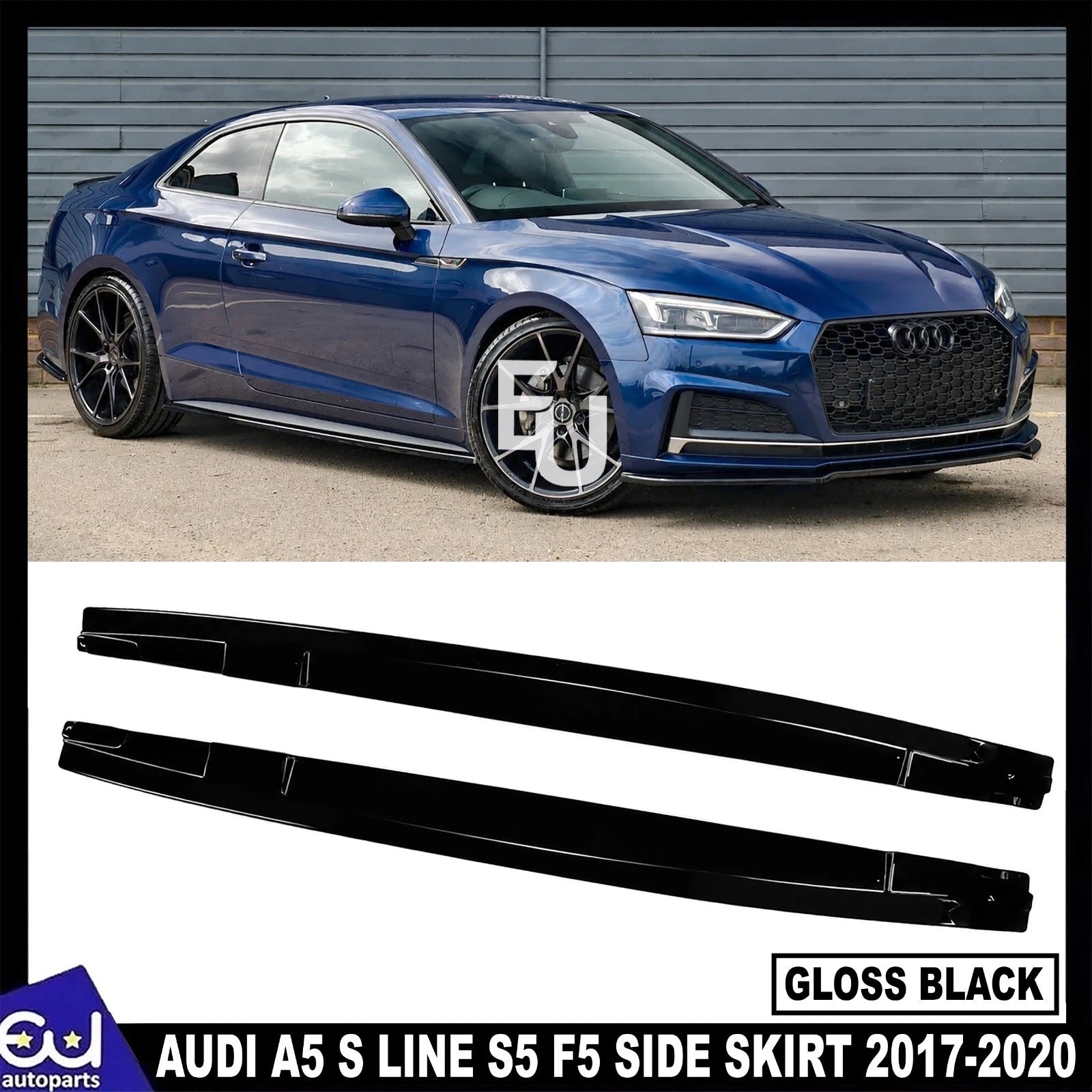 FOR AUDI A5 S LINE S5 F5 SPORTBACK SIDE SKIRT EXTENSION LIP GLOSS BLACK 2017-20