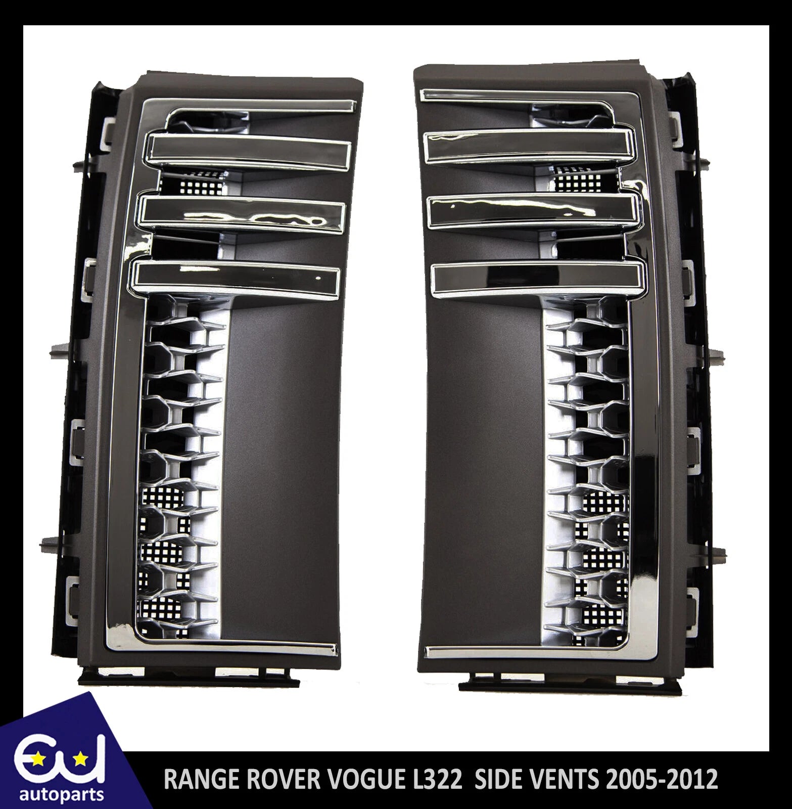 FOR RANGE ROVER L322 VOGUE 05-12 SIDE VENTS IN GLOSS BLACK & CHROME WING GRILLES