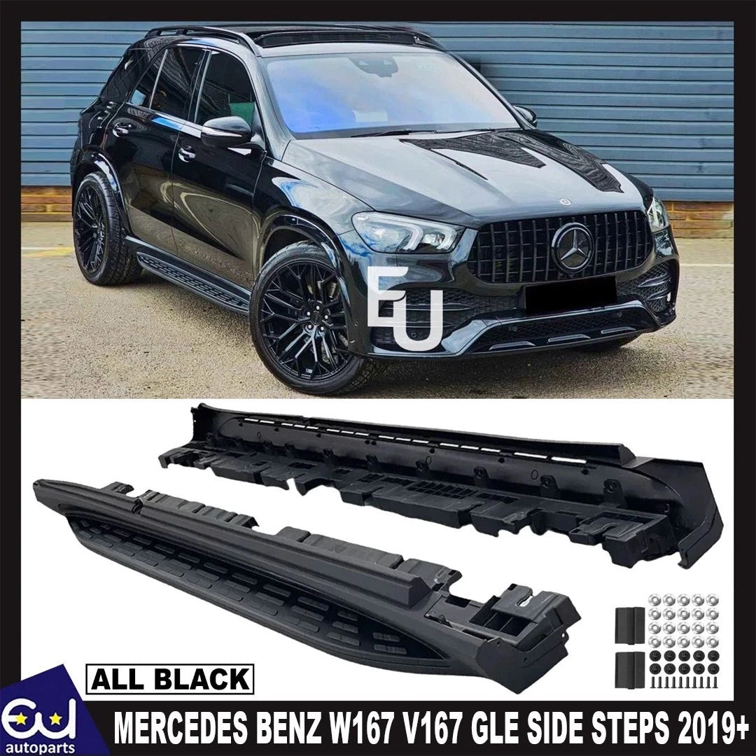 FOR MERCEDES BENZ W167 V167 GLE BLACK SIDE STEPS RUNNING BOARDS 5 DOOR 2018 ON