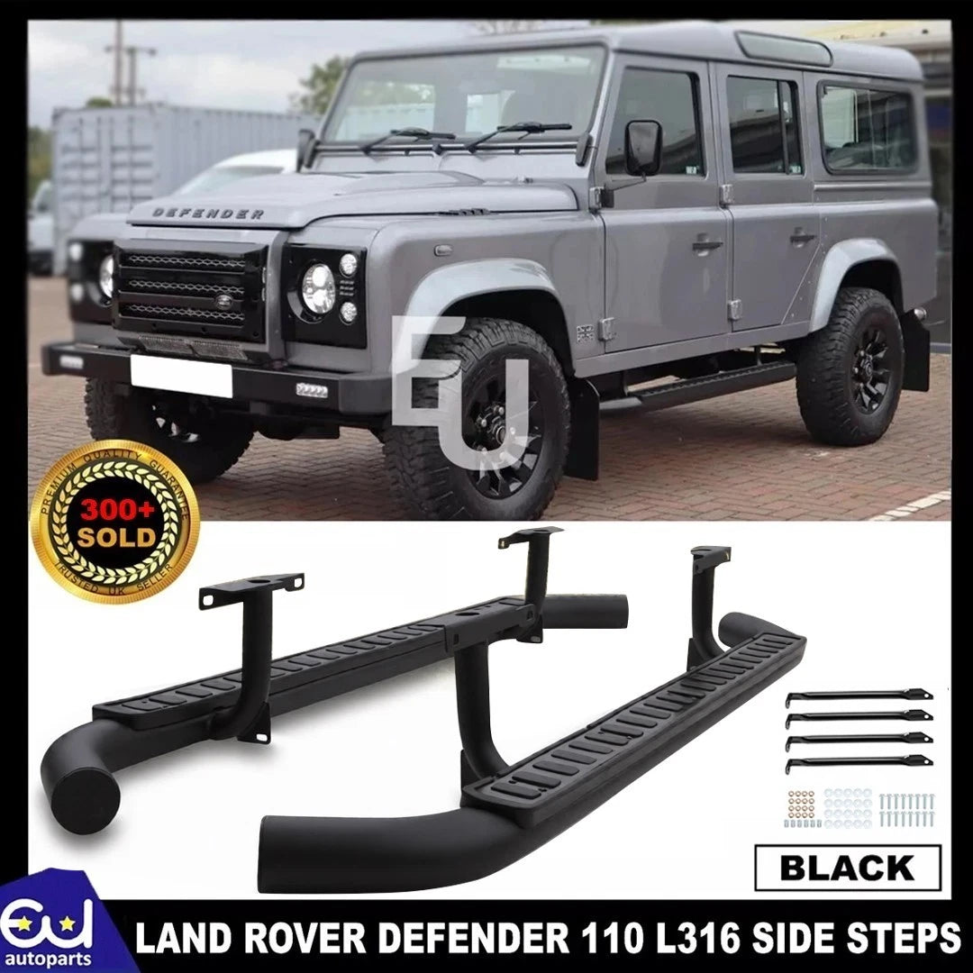 FOR LAND ROVER DEFENDER 110 L316 SIDE STEPS RUNNING BOARD BLACK FIRE & ICE STYLE