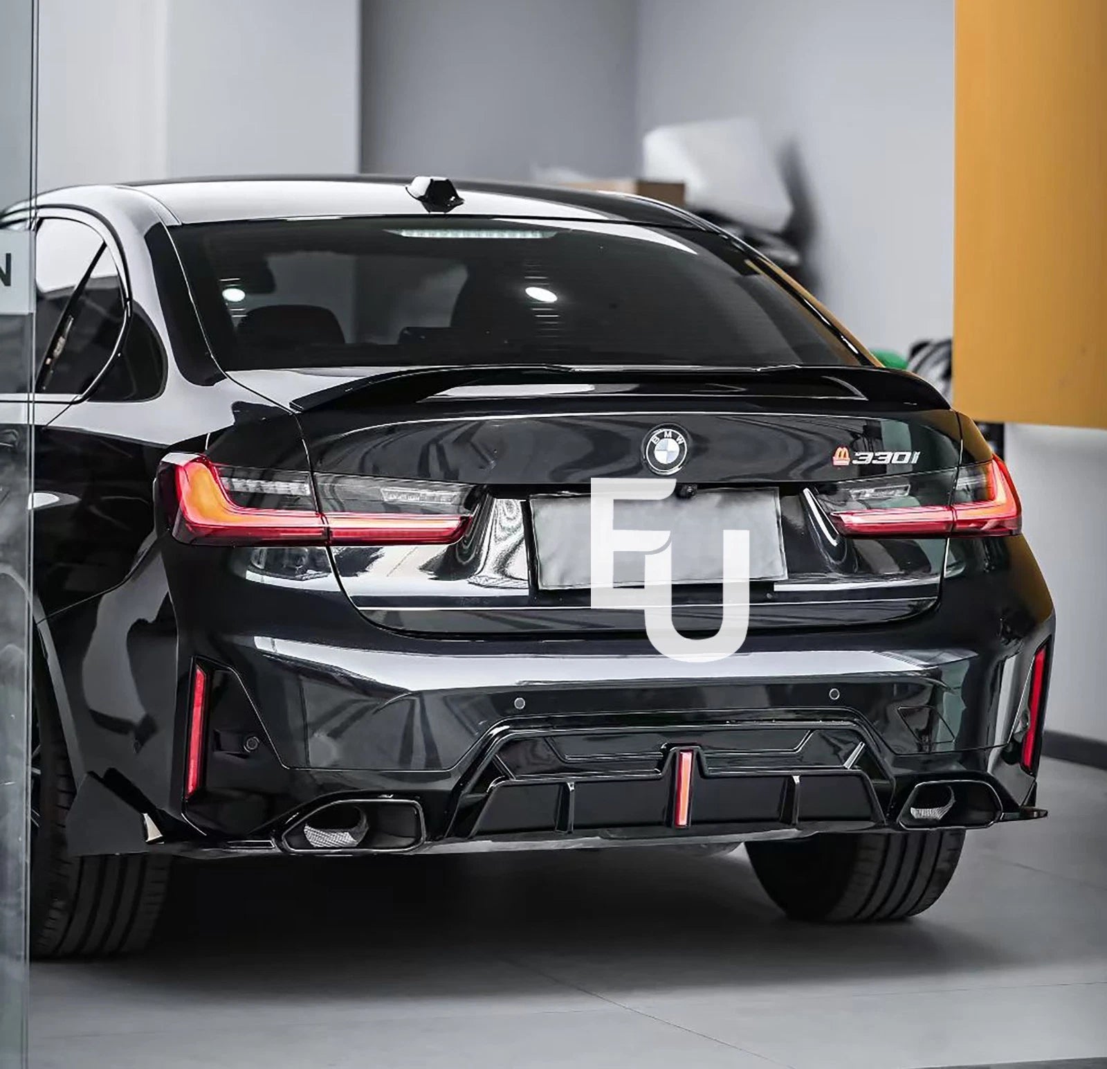 FOR BMW 3 SERIES G20 G21 LCI M SPORT GLOSS REAR DIFFUSER WITH LED TAILPIPE 2022+