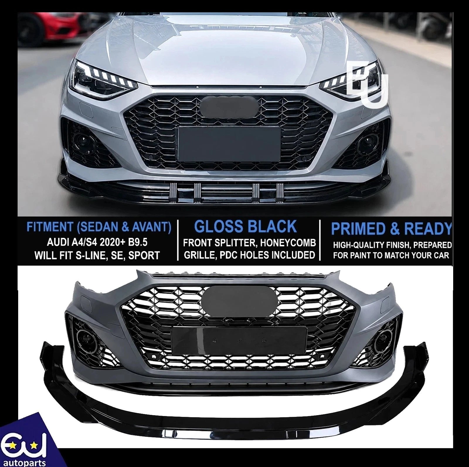 FOR AUDI A4 B9.5 2020+ SEDAN AVANT RS4 CONVERSION FRONT BUMPER BODYKIT SPLITTER