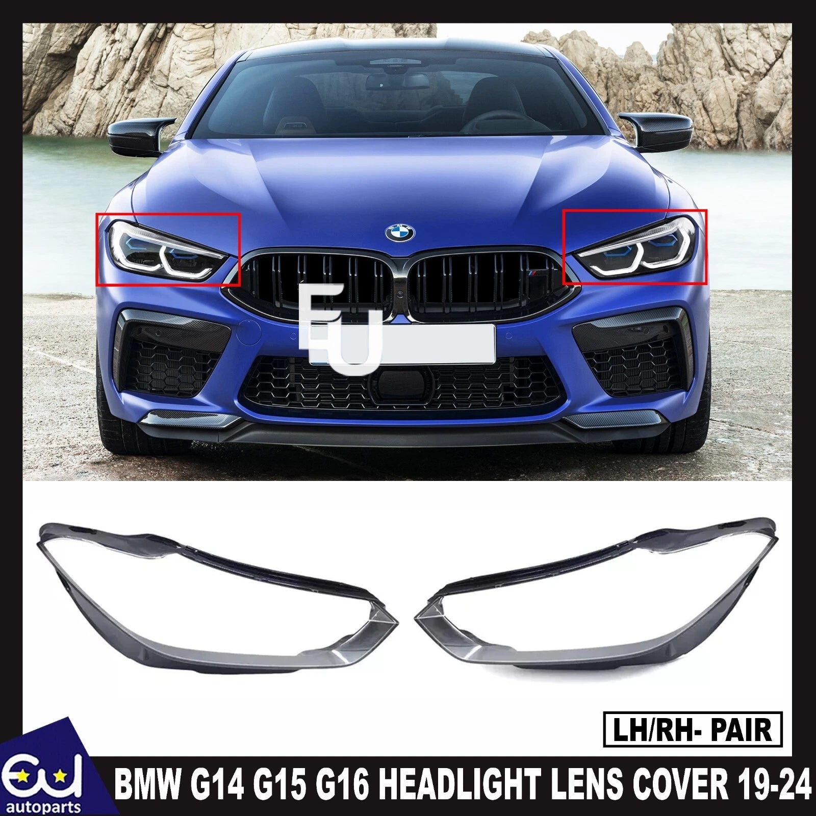 FOR BMW G14 G15 G16 PAIR RIGHT LEFT FRONT HEADLIGHT HEADLAMP LENS COVER 19-24