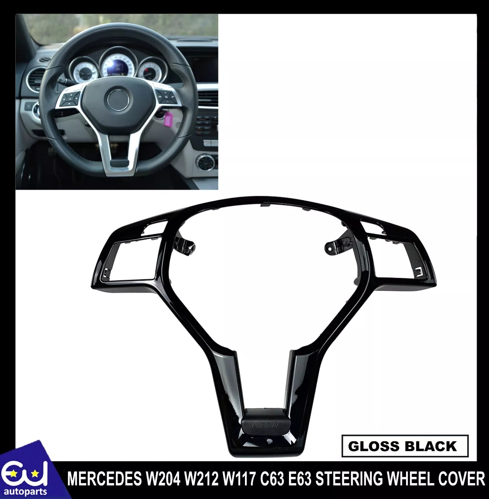 STEERING WHEEL TRIM COVER FOR MERCEDES C E CLASS W204 W212 W117 C63 E63 GLOSS