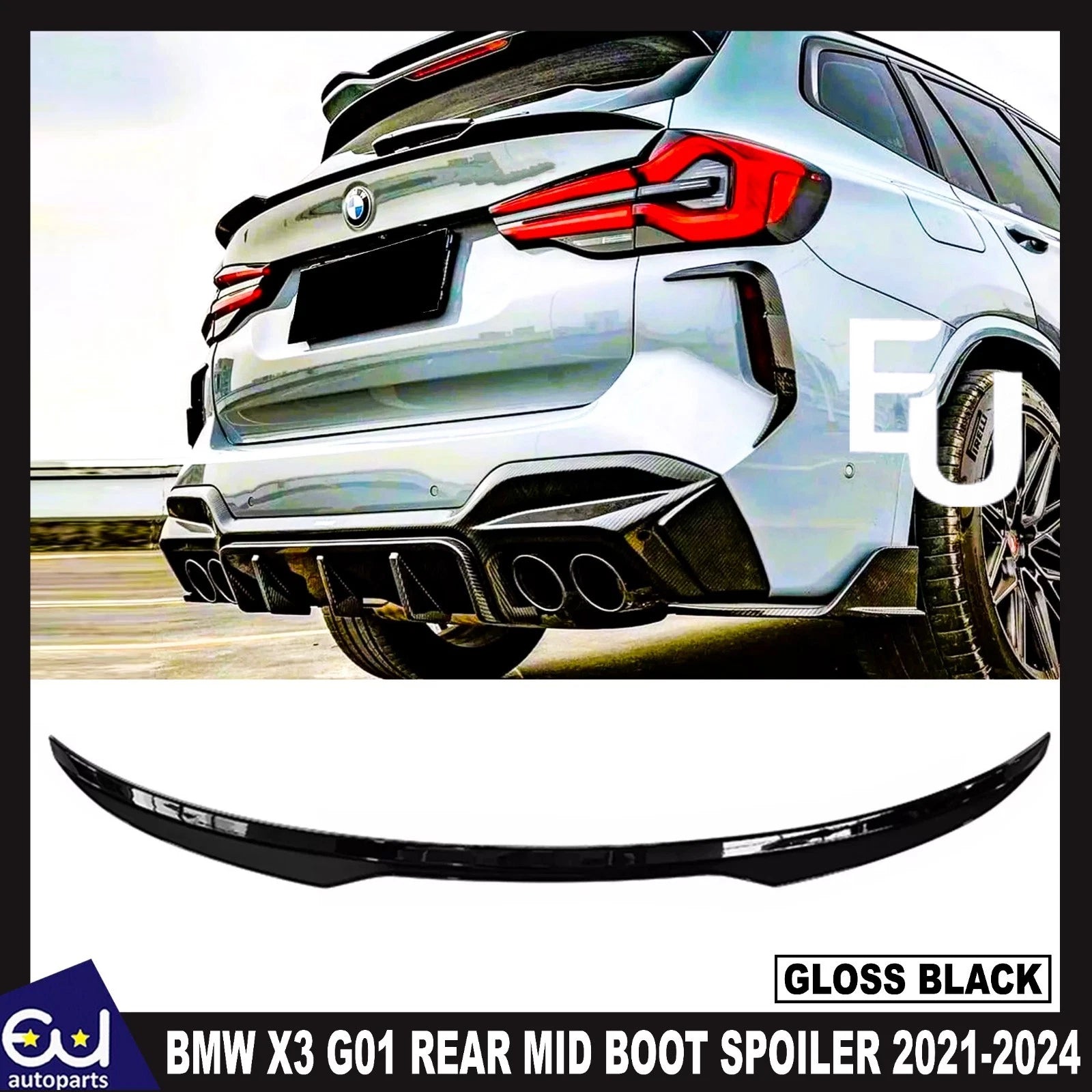 FOR BMW X3 G01 2021-2024 REAR MID BOOT SPOILER WING LOOK GLOSS