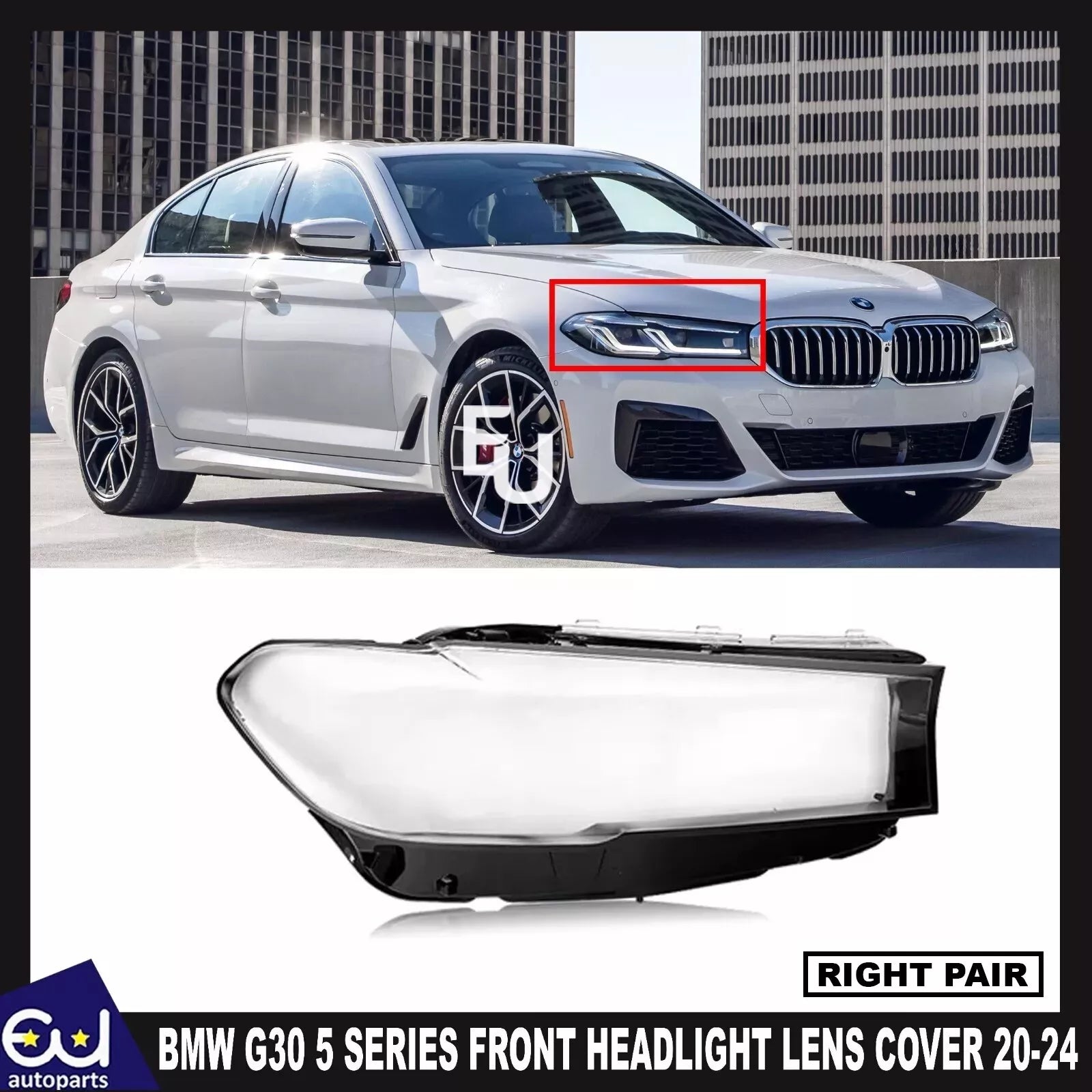 FOR BMW G30 5 SERIES RIGHT DRIVER SIDE FRONT HEADLIGHT HEADLAMP LENS COVER 20-24