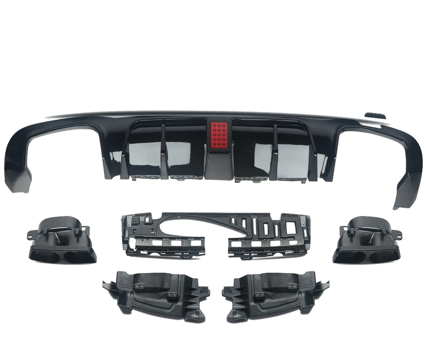 FOR MERCEDES BENZ E CLASS W213 REAR DIFFUSER AND TAIL PIPE F1 LOOK GLOSS BLACK