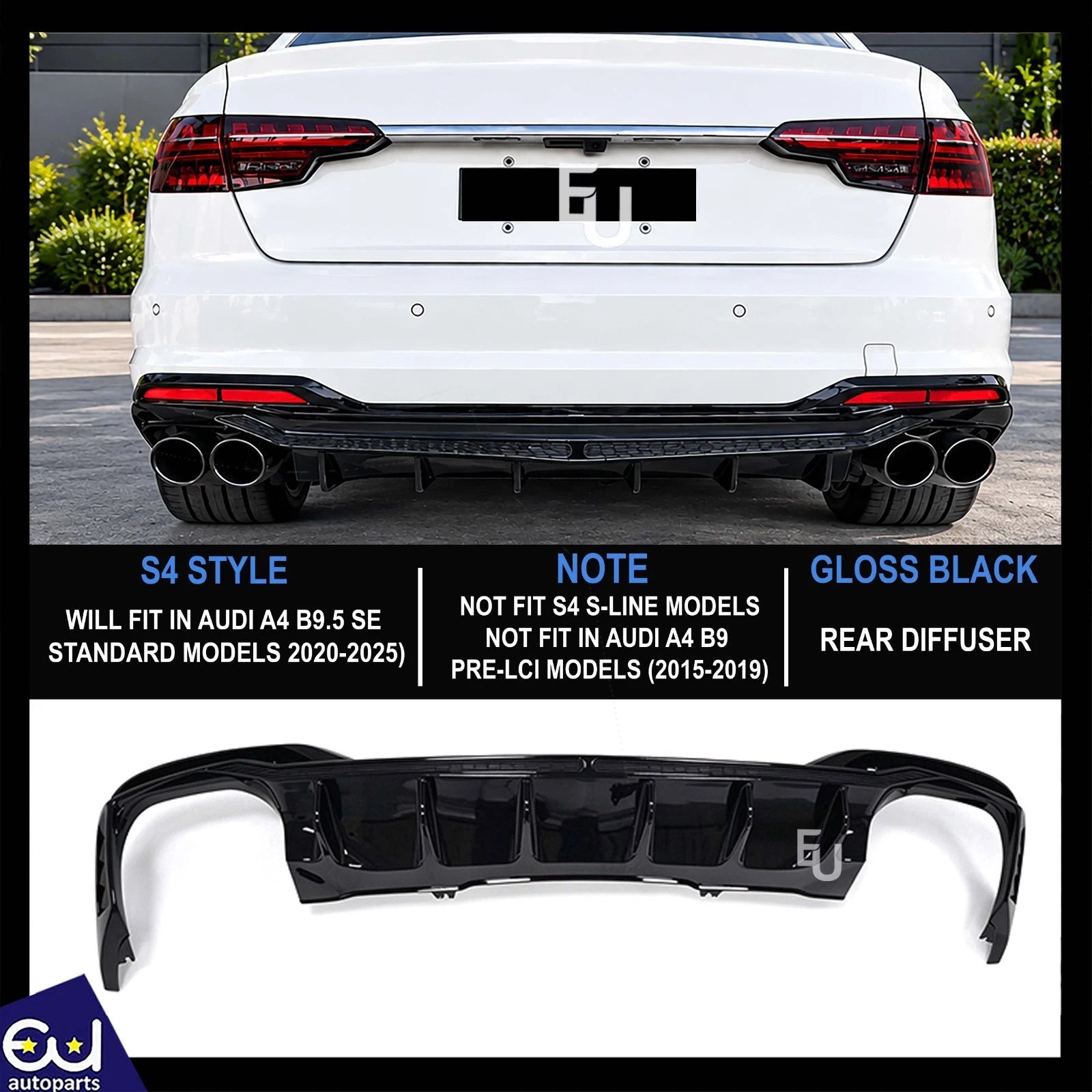 FOR AUDI A4 B9.5 8W S4 LOOK FACELIFT REAR BUMPER DIFFUSER SE STANDARD 2020-2025