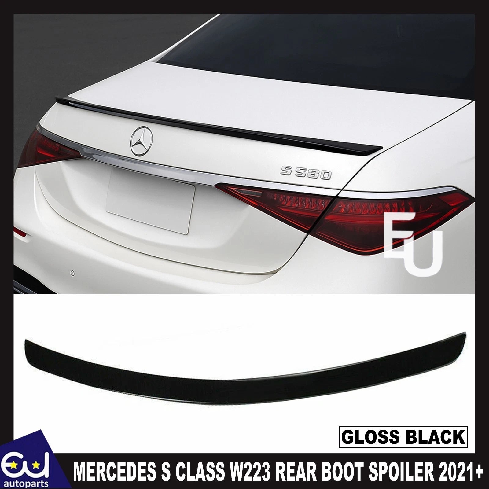 REAR BOOT TRUNK SPOILER WING LIP FOR MERCEDES S CLASS W223 2021+ GLOSS BLACK