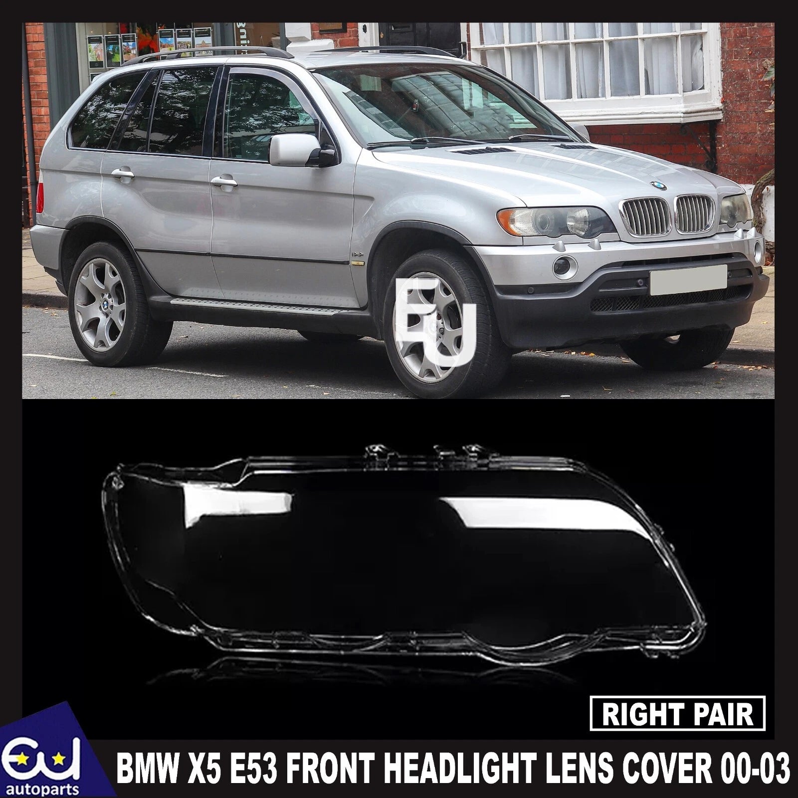 RIGHT HEADLIGHT HEADLAMP LENS COVER SHELL REPLACEMENT FOR BMW X5 E53 2000-2003