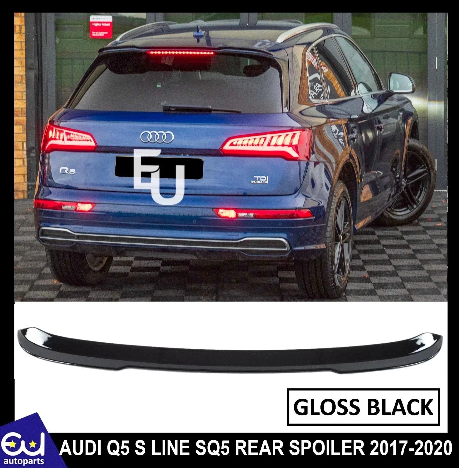 GLOSS BLACK REAR ROOF WING LIP SPOILER BODY KIT FOR AUDI Q5 FY MK3 2017-2020