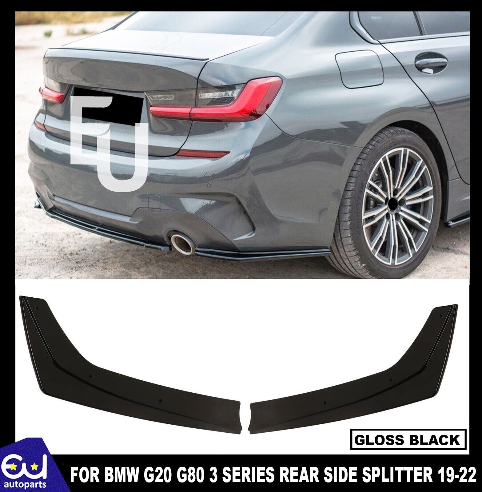 FOR BMW 3 SERIES G20 G80 REAR CORNER CANARD BUMPER DIFFUSER SPLITTER GLOSS BLACK
