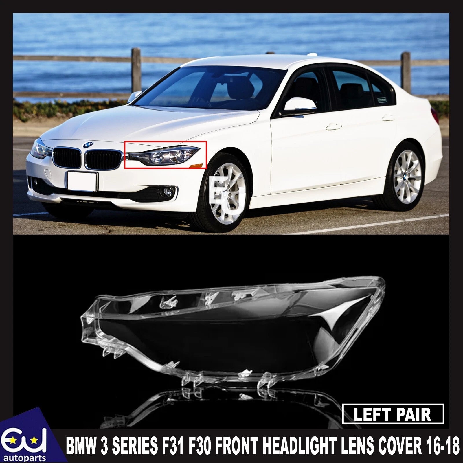 FOR BMW 3 SERIES F31 F30 2016 2017 2018 LED HEADLIGHT LENS COVERS LEFT SIDE