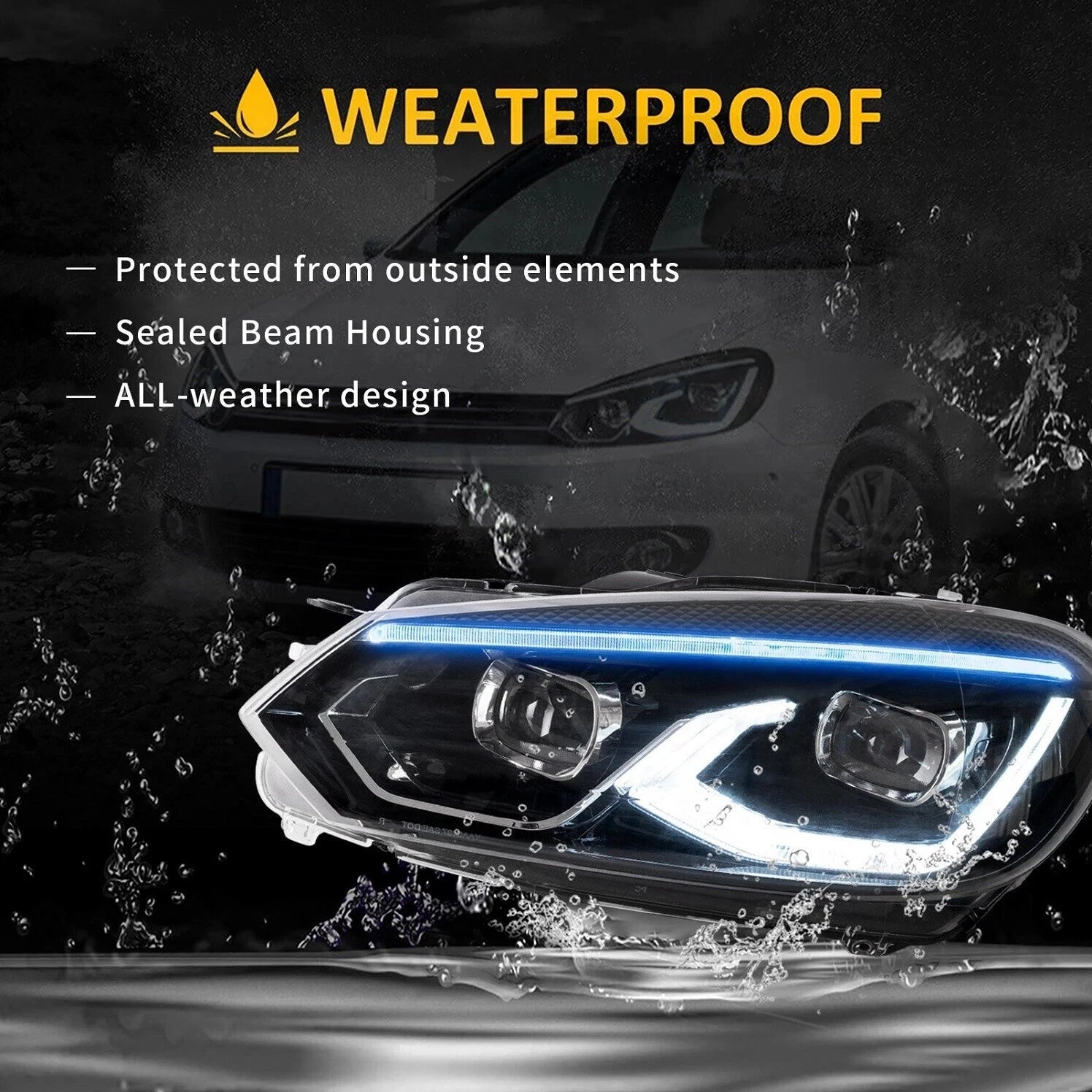 DYNAMIC SEQUENTIAL LED PROJECTOR HEAD LIGHT LIGHTS LAMP FOR VW GOLF 6 MK6 2008+