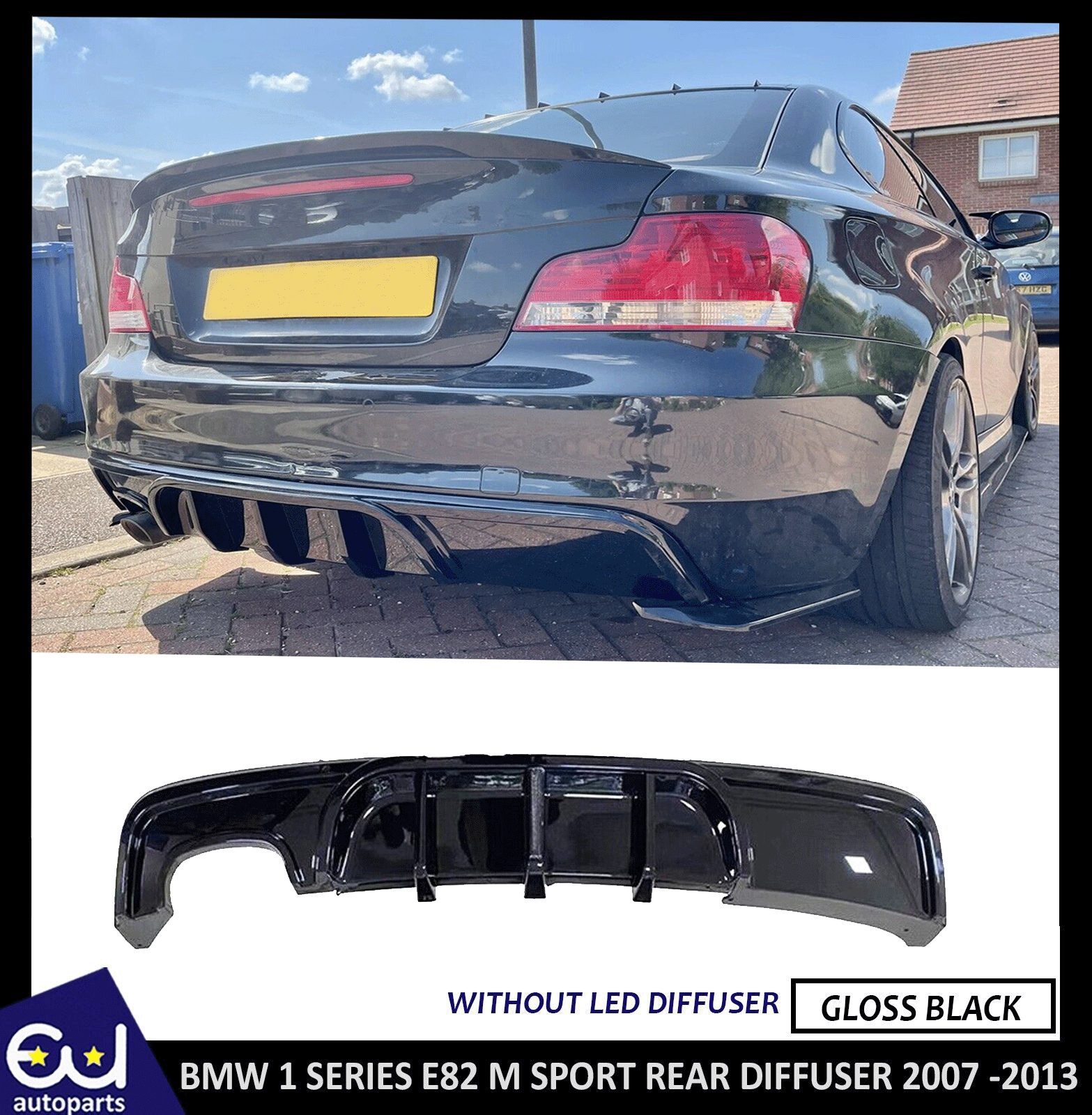 FOR BMW 1 SERIES E82 M SPORT REAR DIFFUSER GLOSS BLACK SPOILER 07-13 W