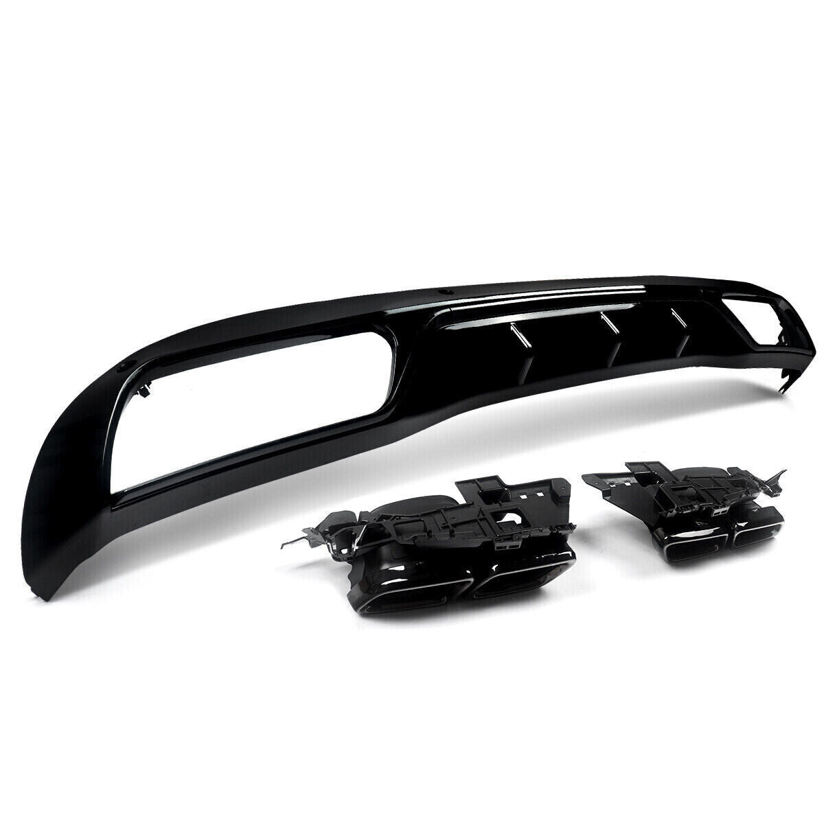 FOR MERCEDES C-CLASS W205 C63-LOOK GLOSS BLACK REAR DIFFUSER TAILPIPES