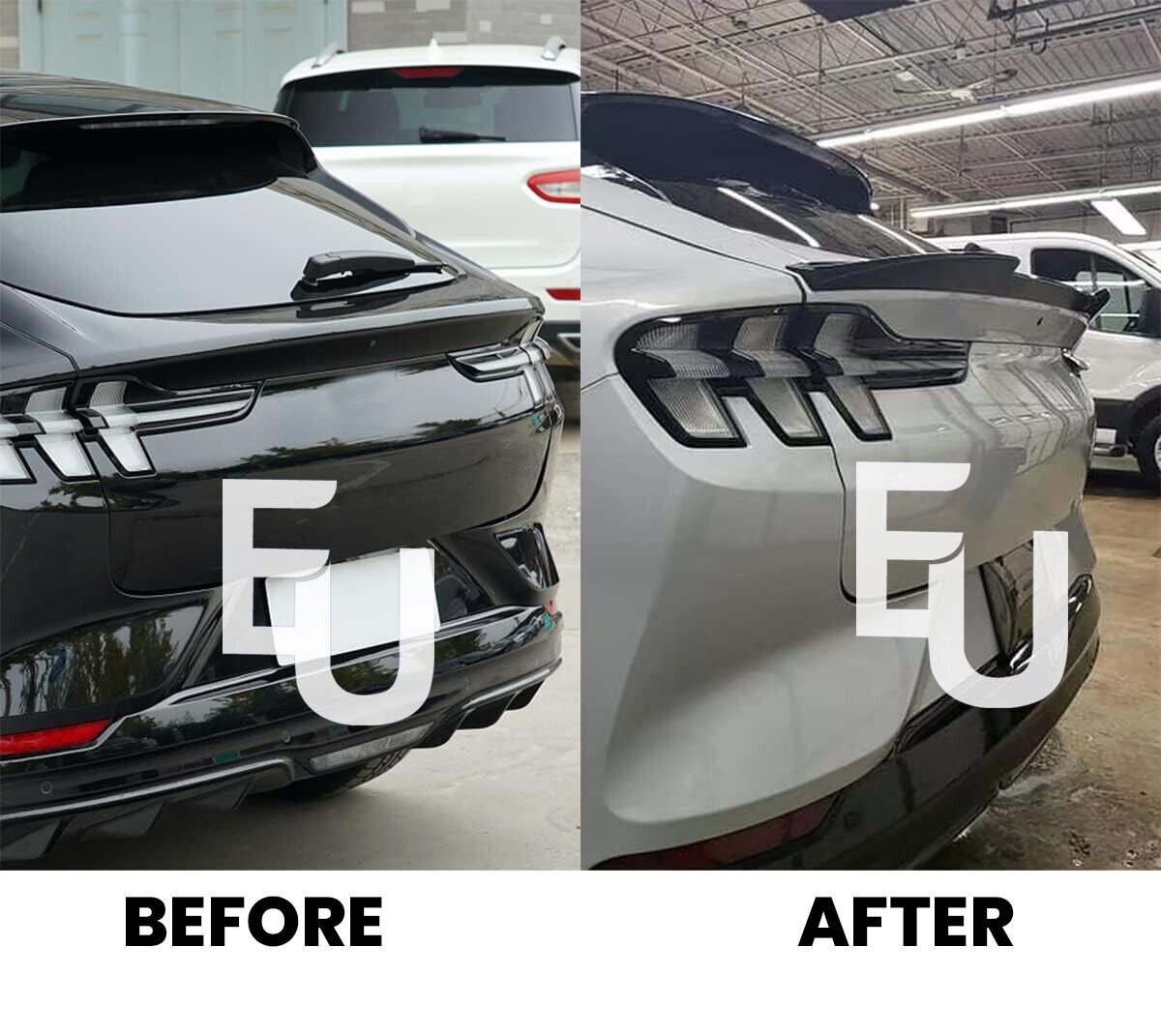 REAR BOOT SPOILER TRUNK WING TRIM V-SHAPE FOR FORD MUSTANG MACH-E 2020+ BLACK
