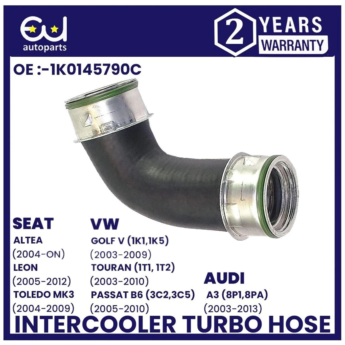 VW AUDI SEAT TURBO BOOST INTERCOOLER HOSE PIPE 1K0145790C 2.0 TDi A3 GOLF PASSAT
