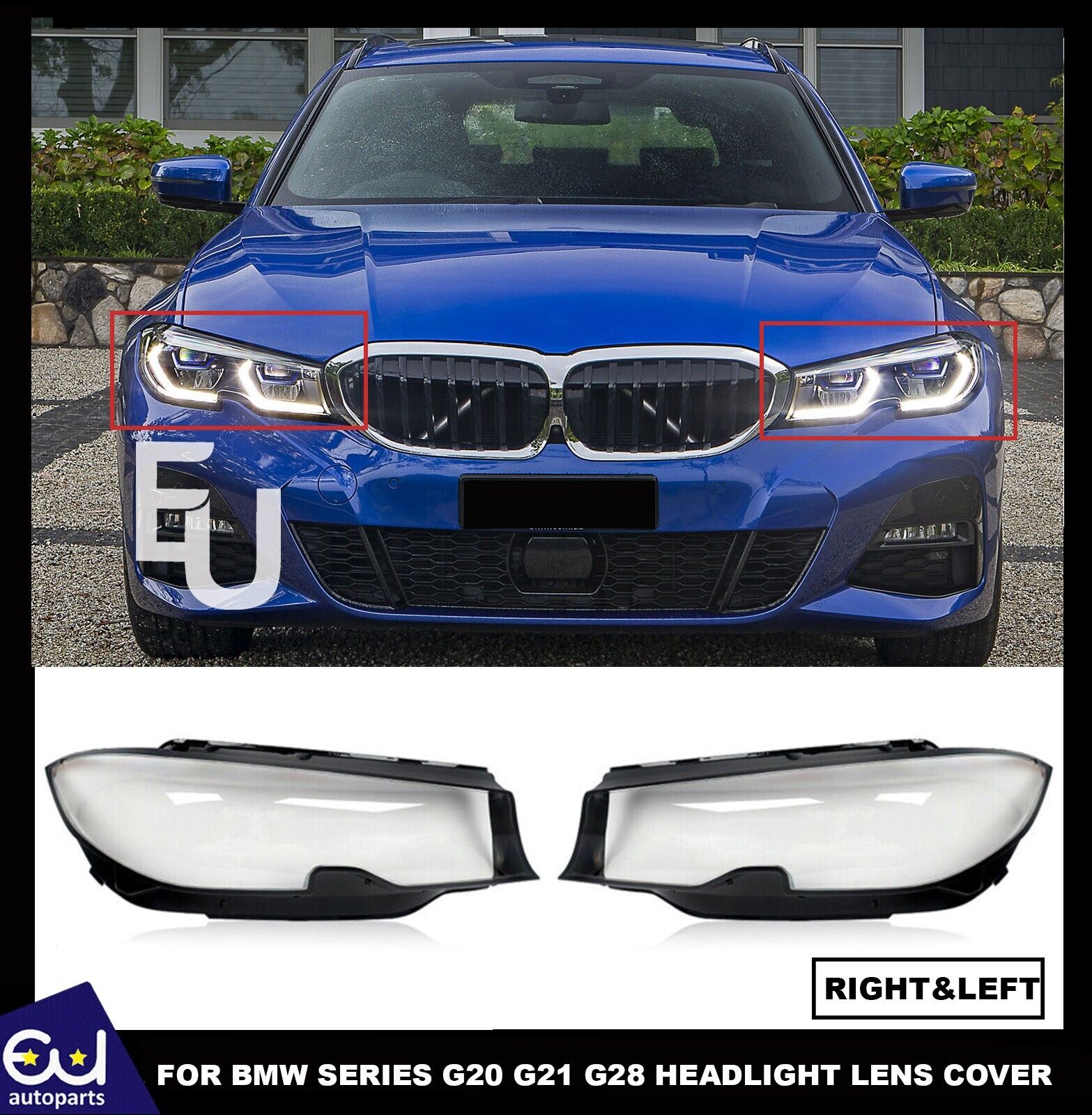 L+R HEADLIGHT LENS COVER SHELL LAMPSHADE FOR BMW G20 G21 3 SERIES 2019-2021