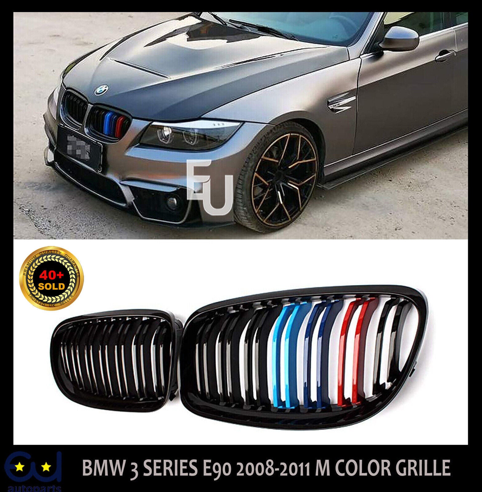 M COLOR BLACK TWIN BAR KIDNEY GRILLE GRILL FOR BMW 3 SERIES E90 E91 LCI 08-2011