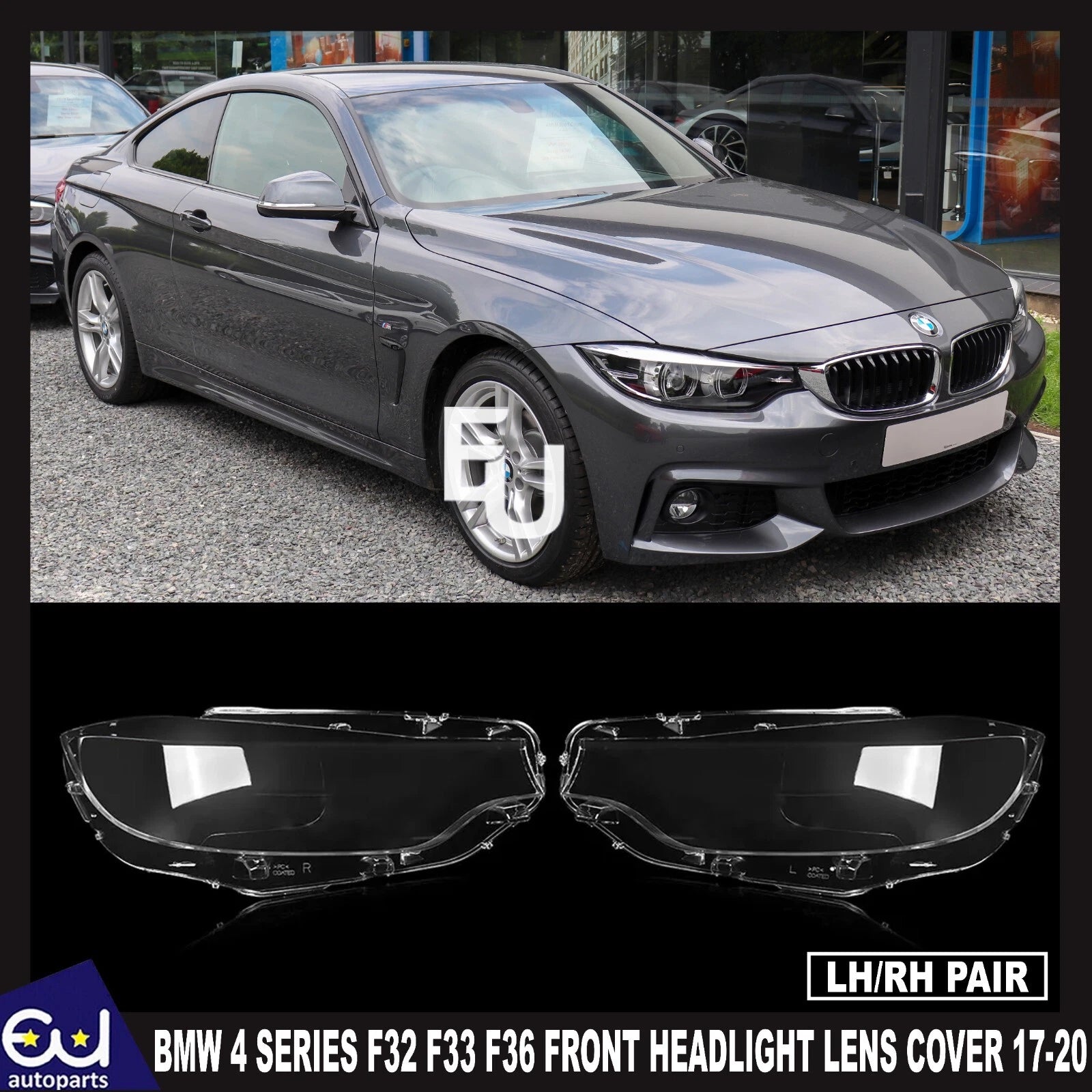 LEFT RIGHT PAIR HEADLAMP HEADLIGHT LENS COVER FOR BMW 4 SERIES F32 F33 F36 17-20