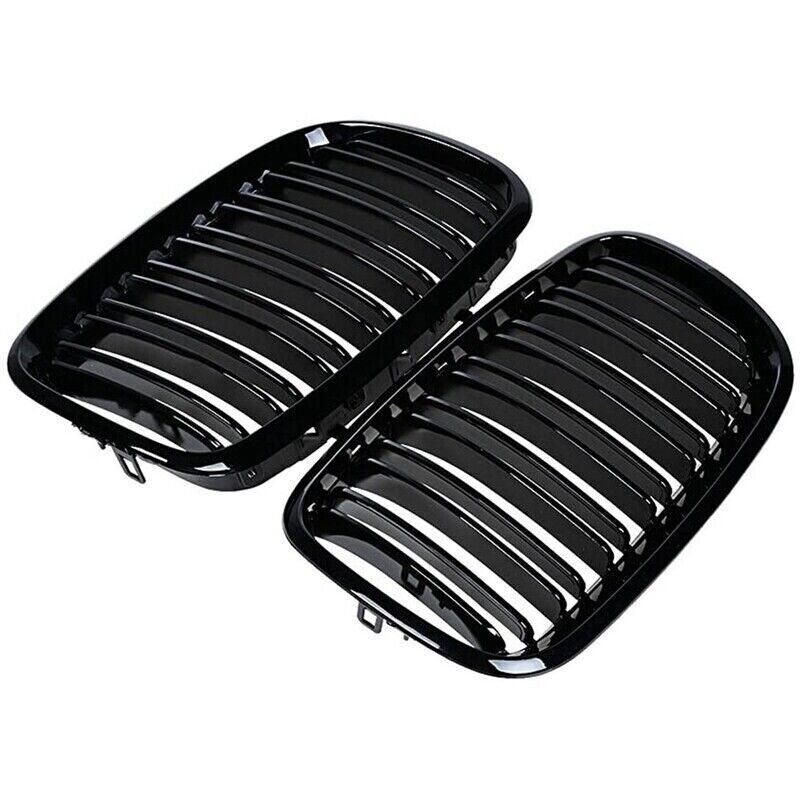 FOR BMW X5 E70 X6 E71 GRILLE GRILL GLOSS DOUBLE SLAT FRONT BUMPER KIDNEY 2007-13