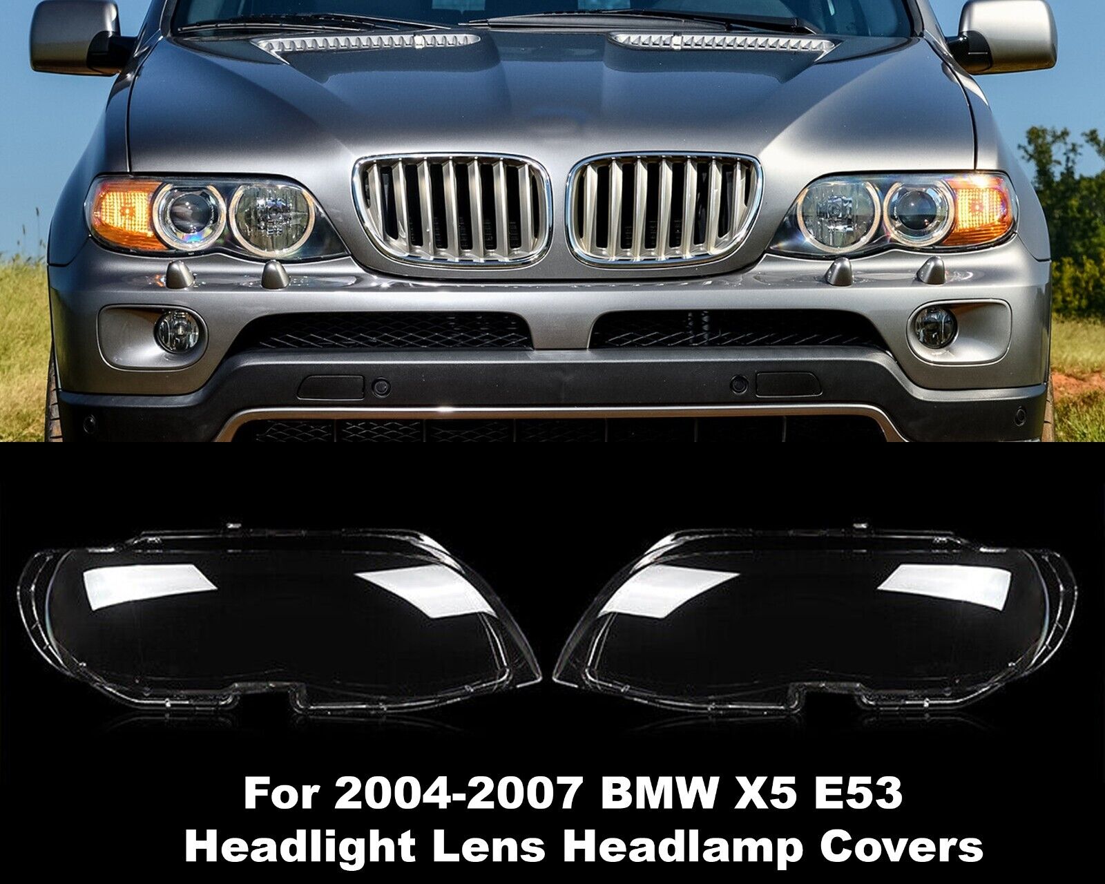 FOR BMW X5 E53 LCI 2004-2006 PAIR SIDE HEADLIGHT LENS COVER HEADLAMP SHELL