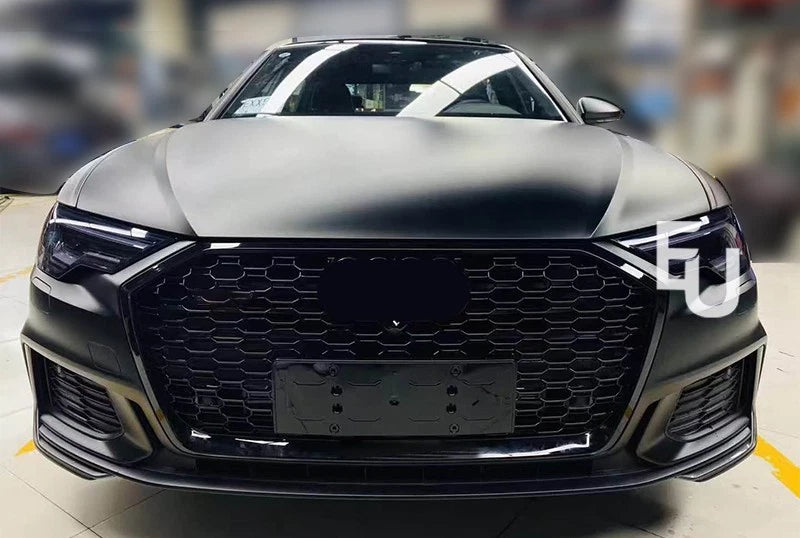 RS6 LOOK FRONT HONEYCOMB GRILLE GRILL FOR AUDI A6 AVANT S6 C8 GLOSS BLACK 18-25