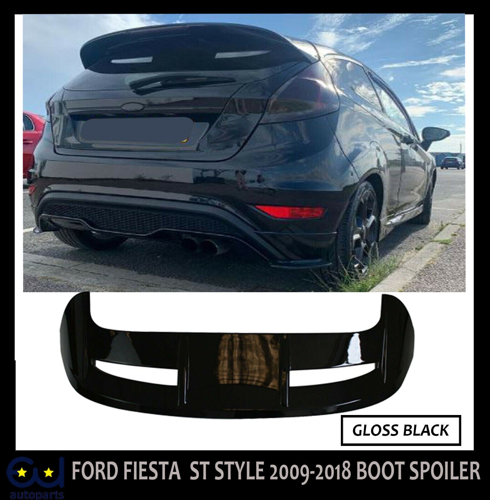 FORD FIESTA ST STYLE/LOOK ROOF BOOT SPOILER 2009-2018 GLOSS BLACK OE FIT