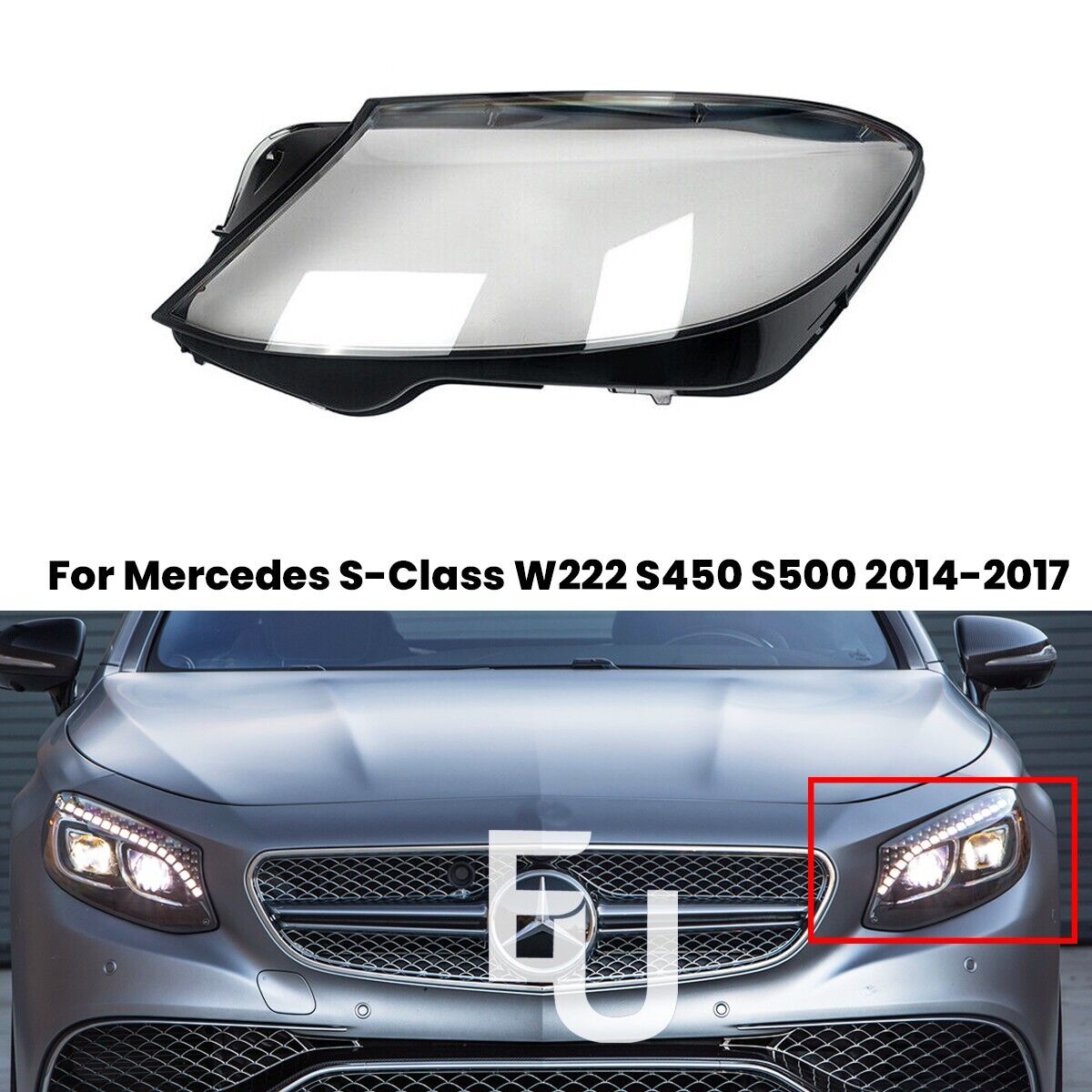 HEADLIGHT GLASS LENS COVER FOR MERCEDES S-CLASS W222 14-17 LEFT PASSENGER SIDE