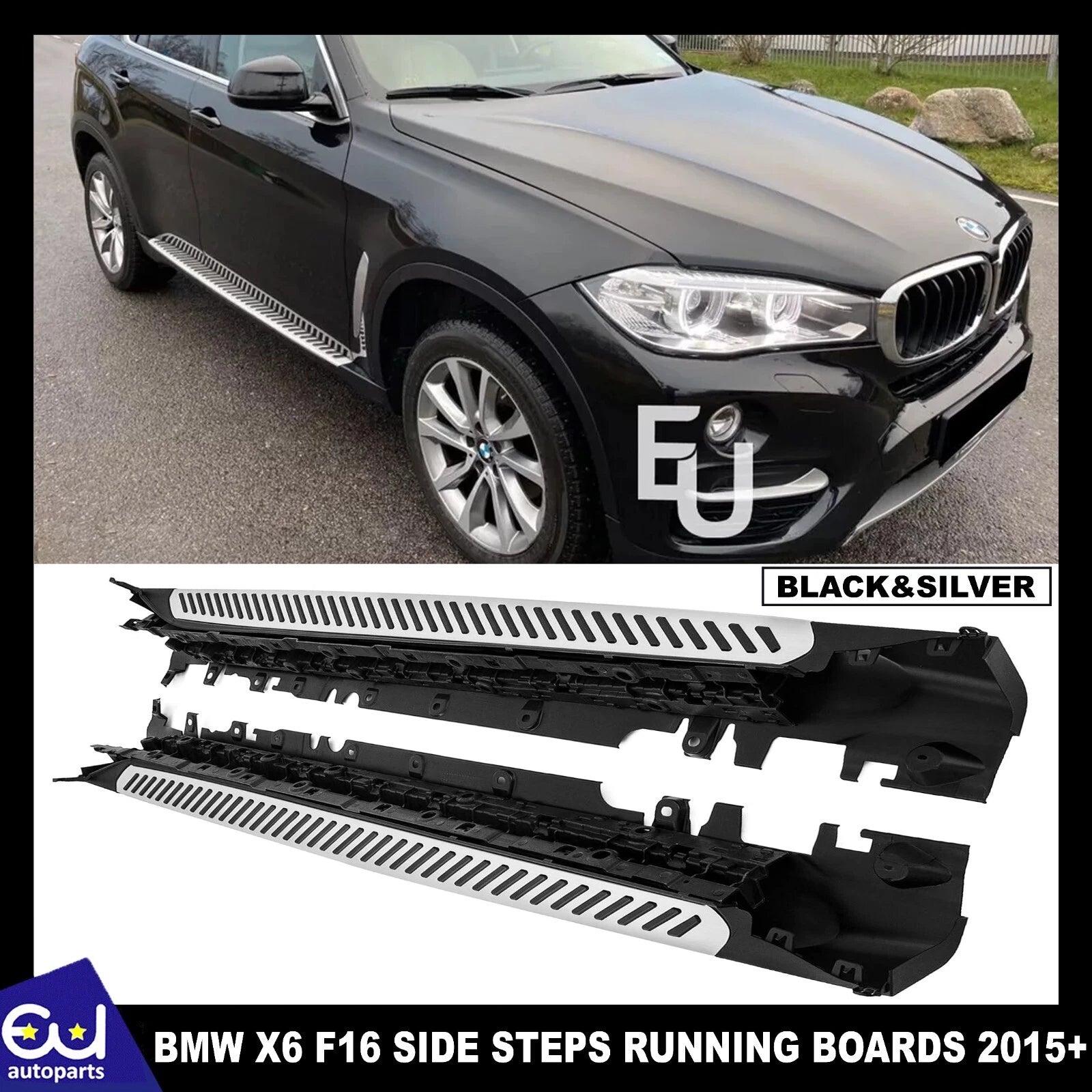 ALUMINIUM BLACK RUNNING BOARDS SIDE STEPS FOOT RAILS OE STYLE FOR BMW X6 F16 15+