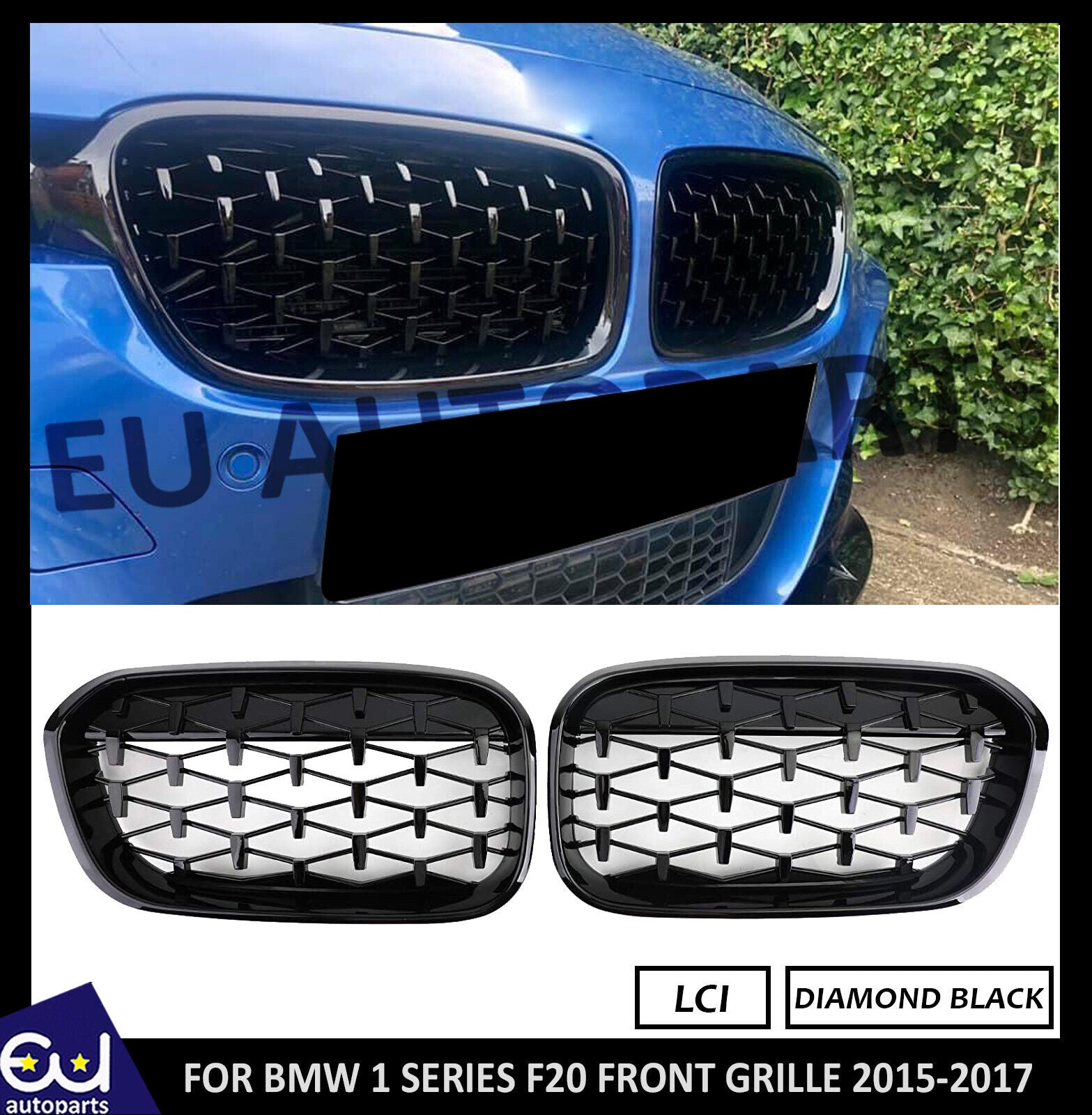 FOR BMW F20 F21 1 SERIES DIAMOND BLACK FRONT KIDNEY GRILLE GRILL 15-19
