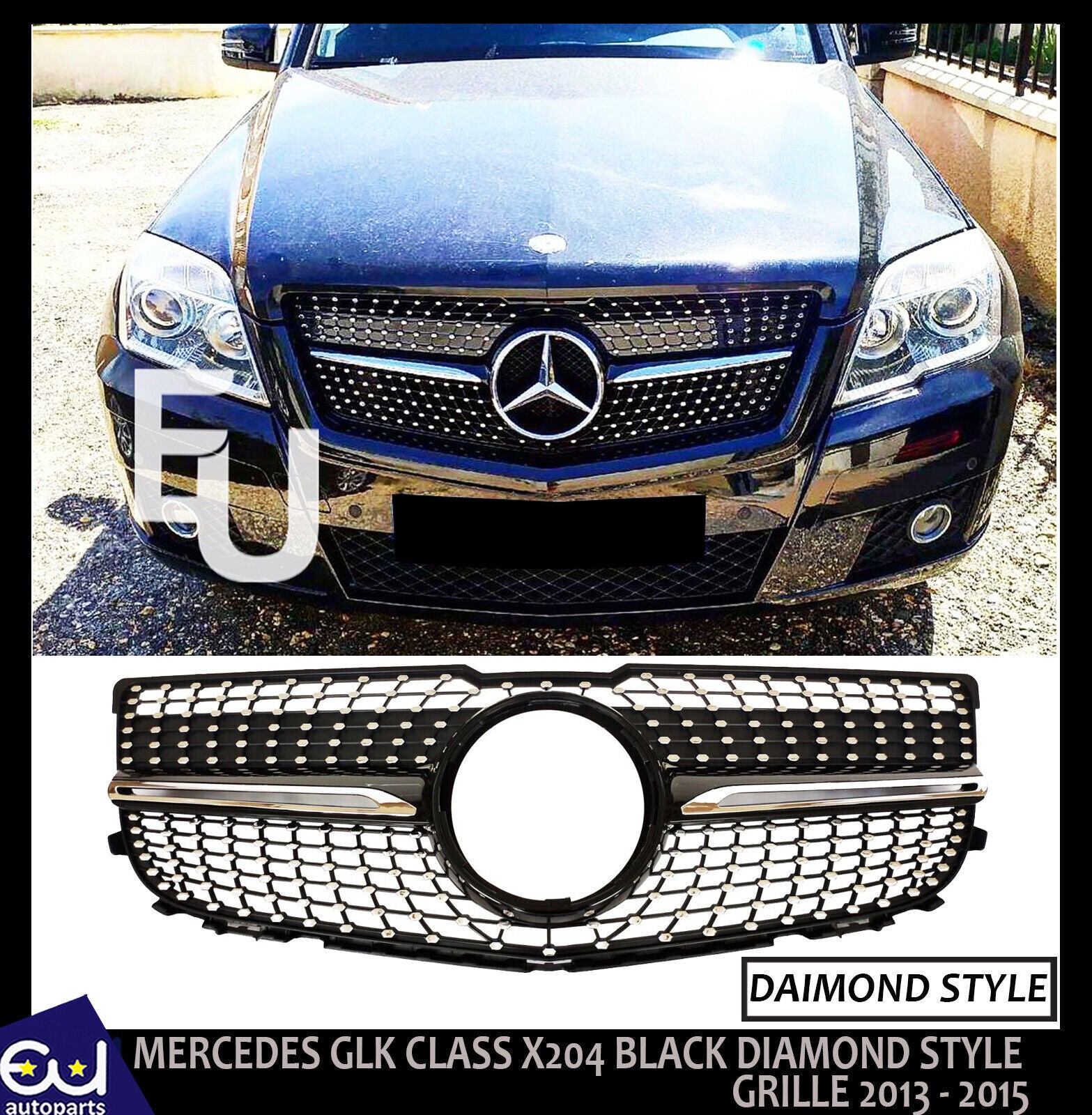 FOR MERCEDES GLK X204 2013-2015 GT FRONT GRILLE SPORT CHROME BLACK DIAMOND