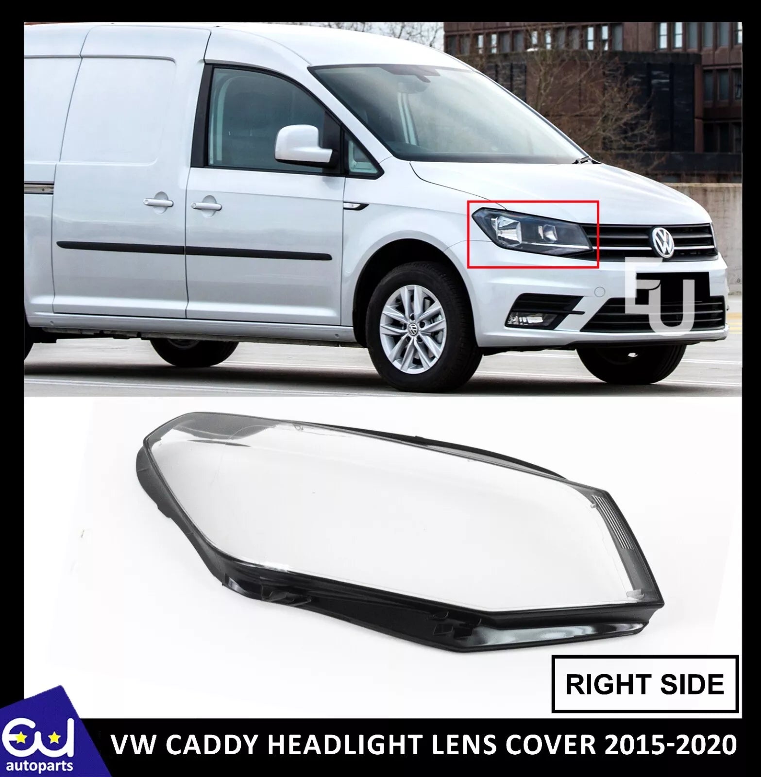 RIGHT DRIVER SIDE HEADLIGHT HEADLAMP LENS COVER FOR VW CADDY IV MK4 2015-2020