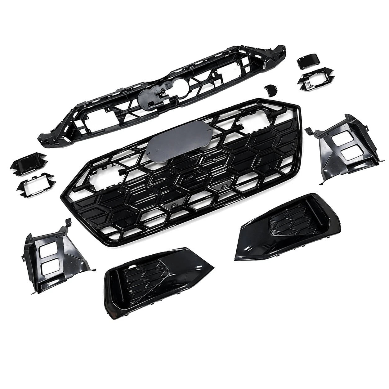 FOR AUDI S6 C8 RS6 STYLE FRONT GRILLE & FOG LIGHT FRAME SET GLOSS BLACK 18-25