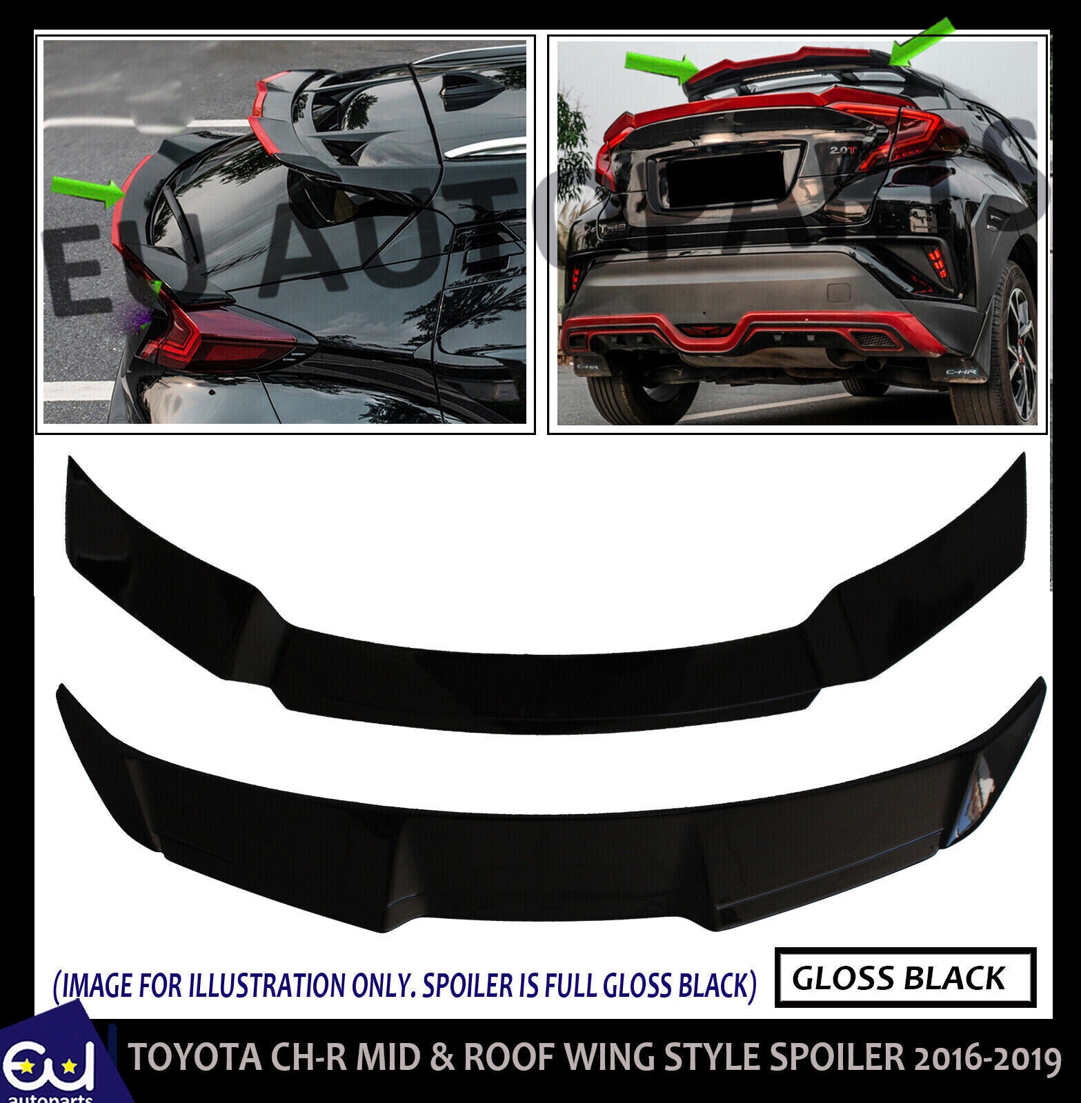 REAR ROOF BOOT SPOILER TRUNK WING TRIM FOR TOYOTA C-HR CHR 16-22 GLOSS BLACK