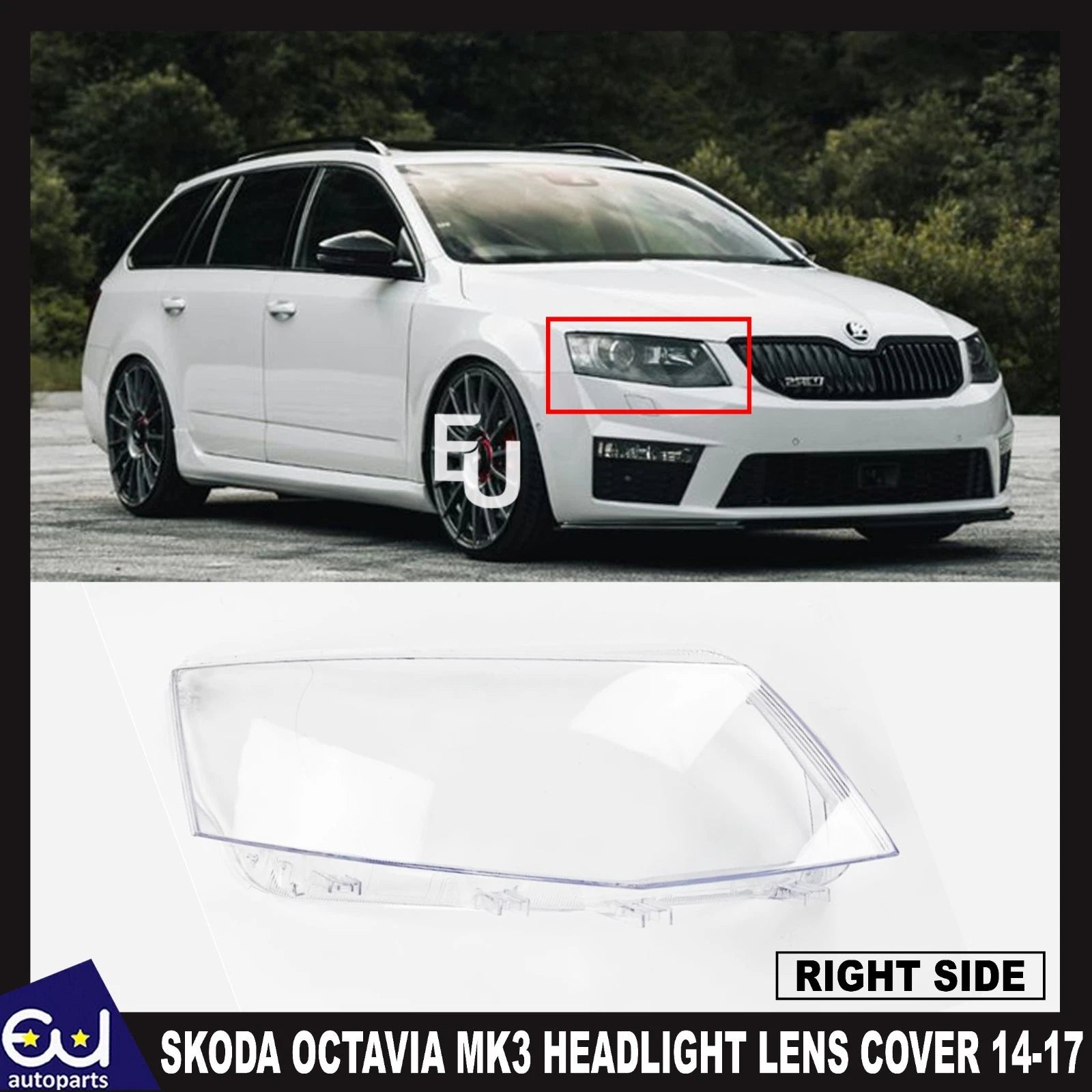 RIGHT DRIVER CLEAR HEADLIGHT LENS SHELL LAMPSHADE FOR SKODA OCTAVIA MK3 14-2017