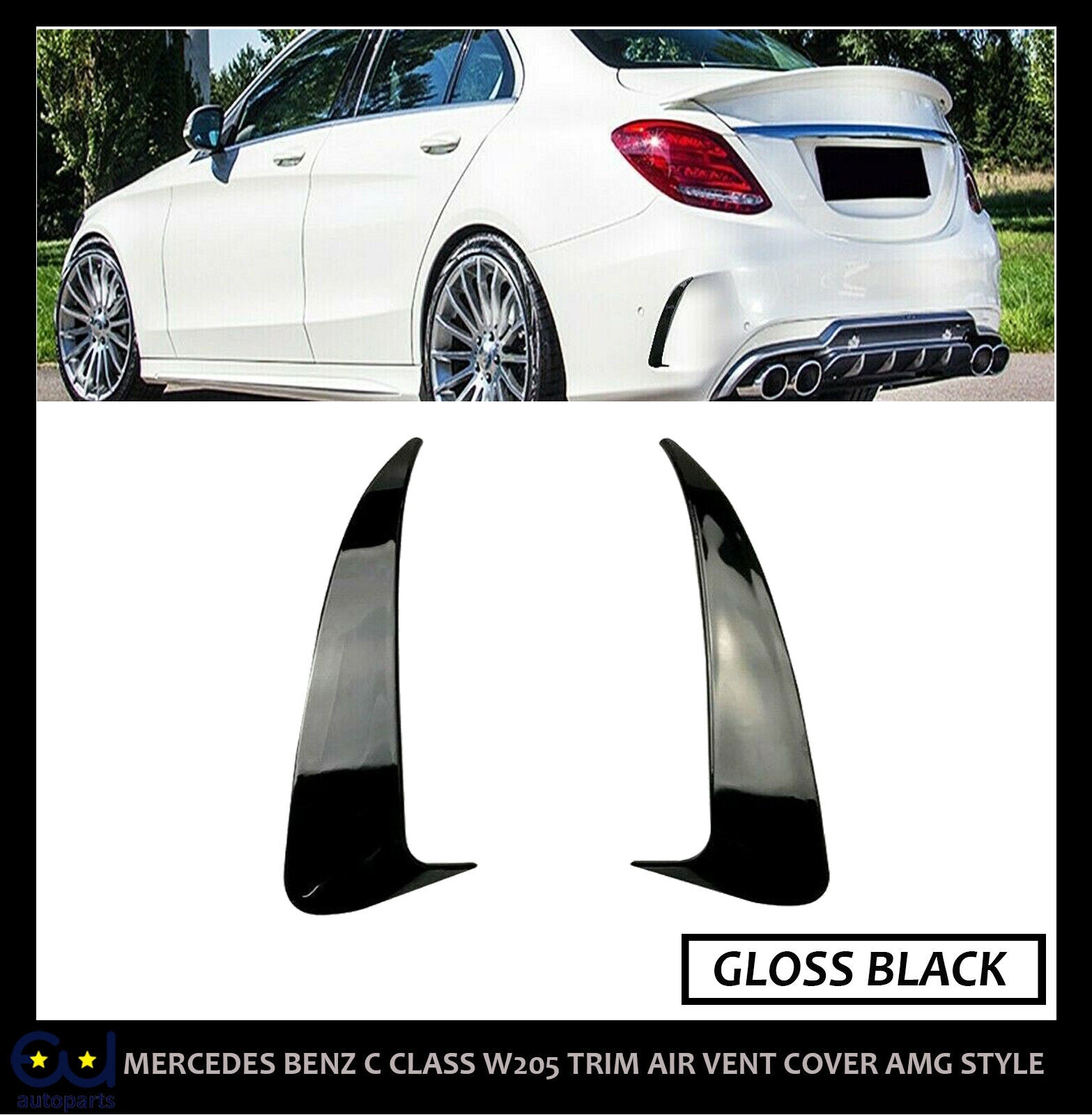 REAR BUMPER SPOILER TRIM AIR VENT COVER FOR MERCEDES BENZ C CLASS W205 AMG STYLE