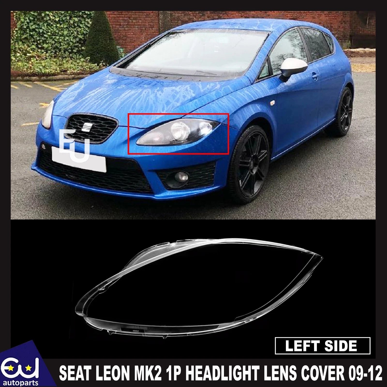 FOR SEAT LEON MK2 1P CLEAR HEADLIGHT LENS SHELL LAMPSHADE LEFT PASSENGER 09-12