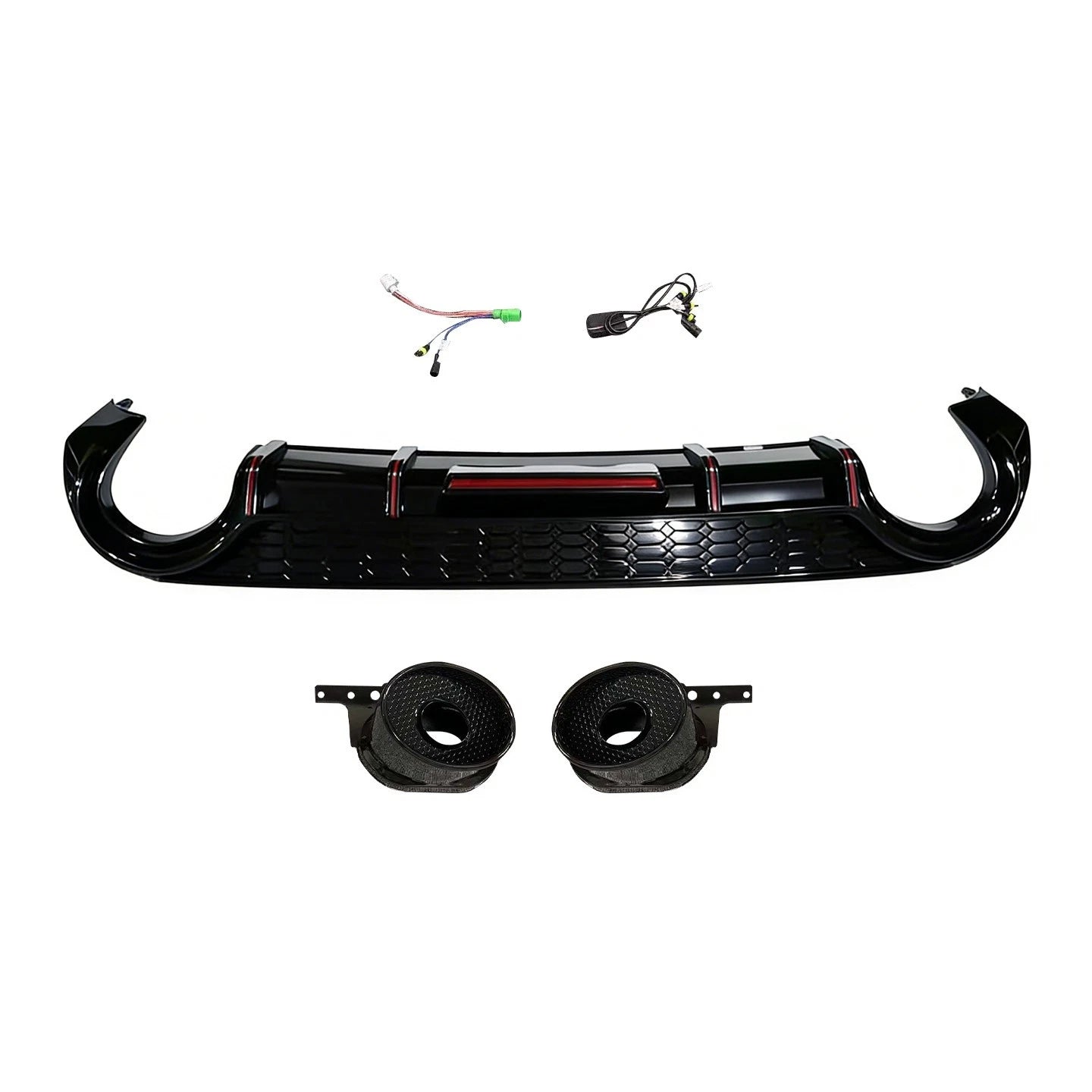 FOR AUDI A3 S3 8Y HATCHBACK RS3 LOOK HONEYCOMB REAR DIFFUSER W/LIGHT & PIPES 20+