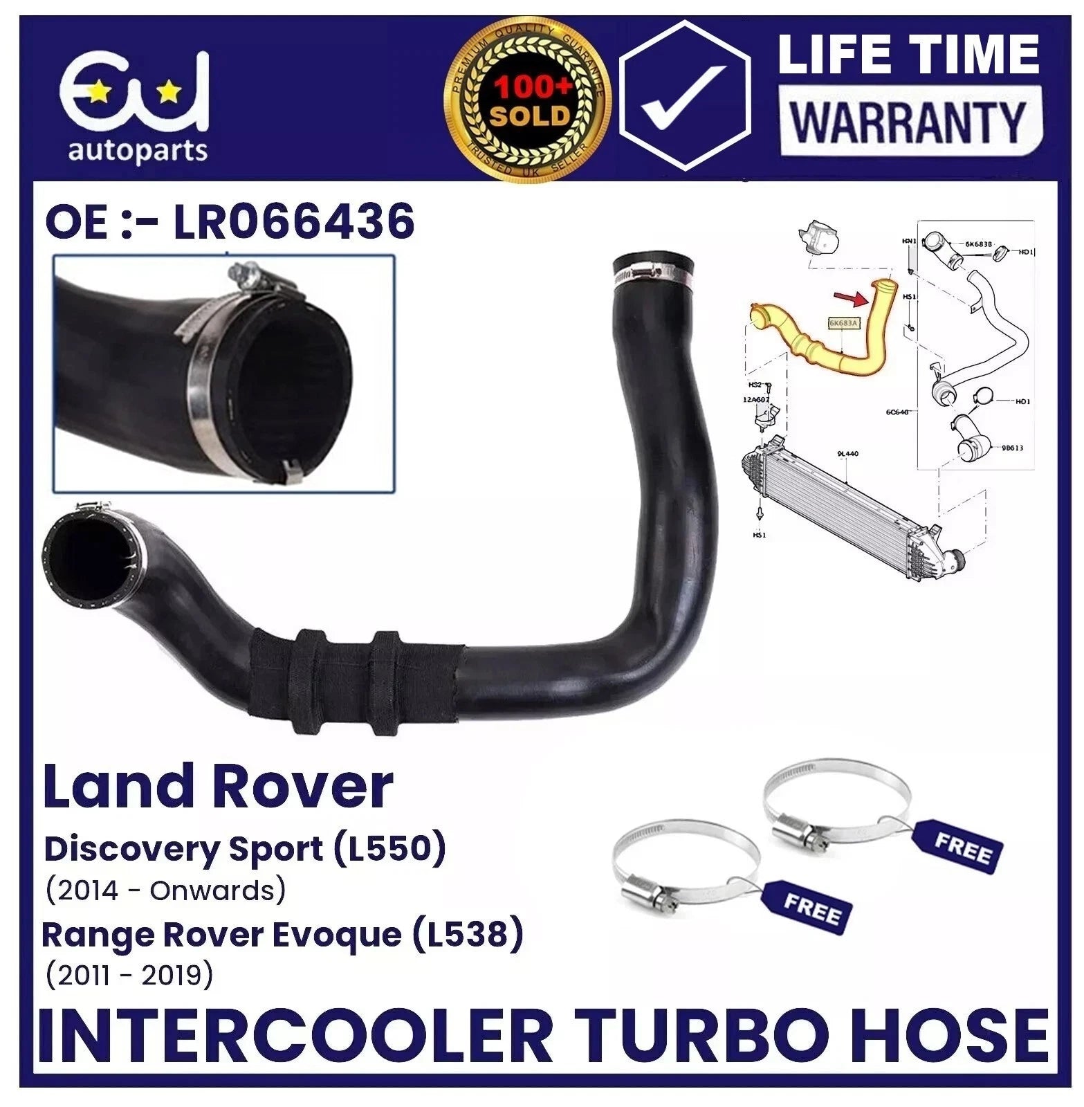 TURBO INTERCOOLER HOSE PIPE FOR RANGE ROVER EVOQUE 2.2D OE LR066436/LR024304 UK