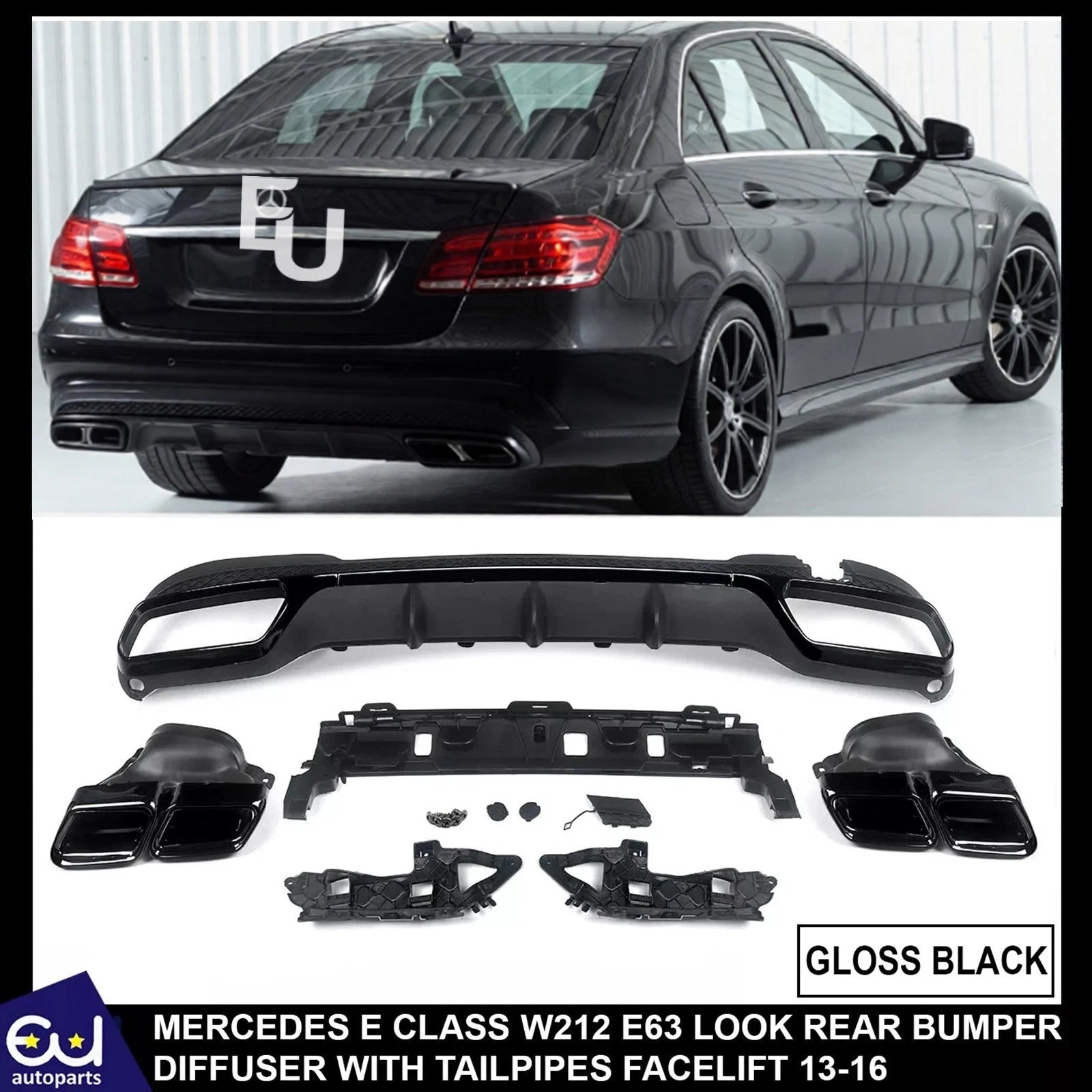 FOR MERCEDES E CLASS 4DR W212 REAR BUMPER DIFFUSER SALOON E63 LOOK 2013-2016