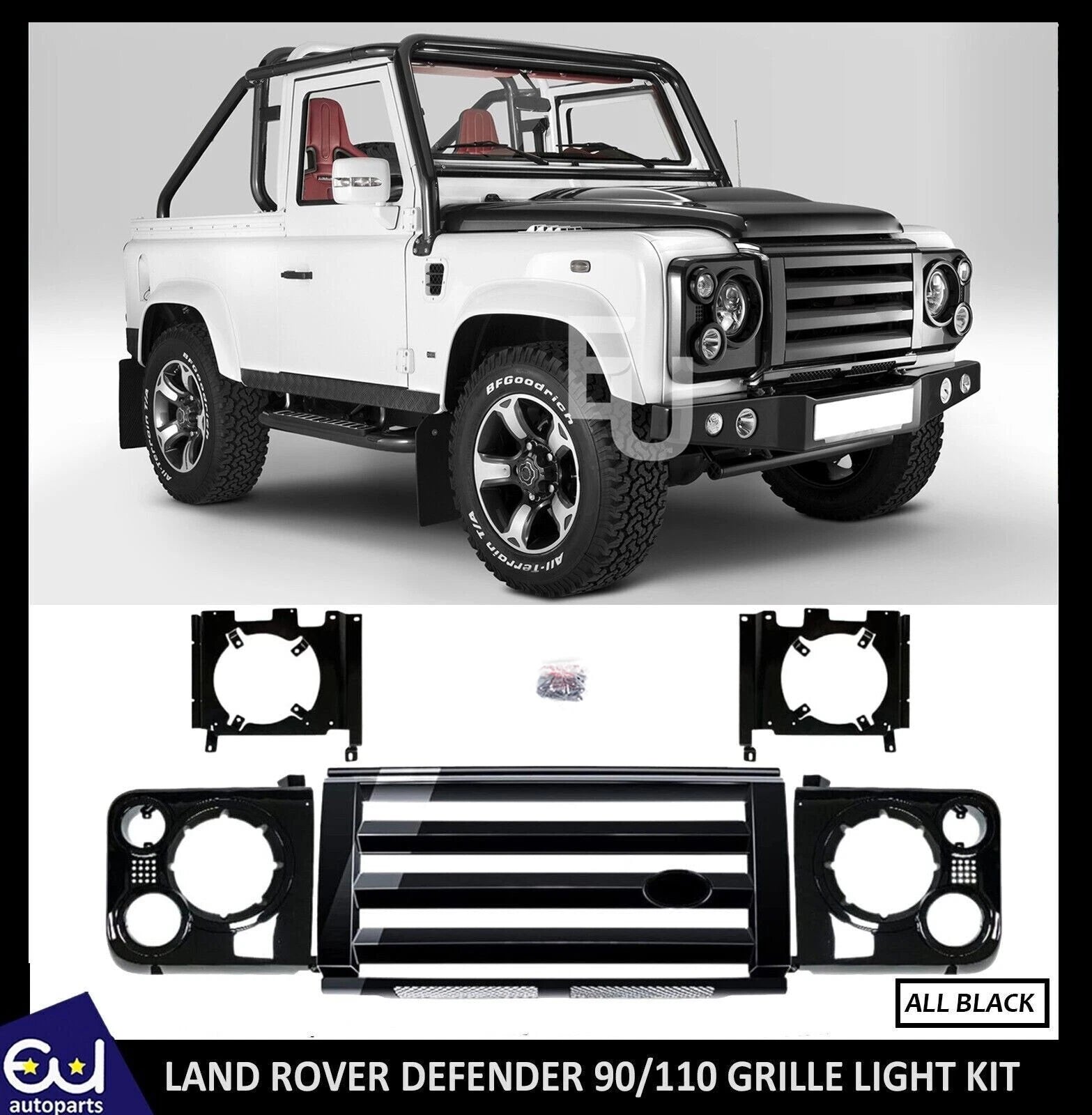 FOR LAND ROVER DEFENDER FRONT SVX STYLE GRILLE & HEADLAMP SURROUND LIGHTS