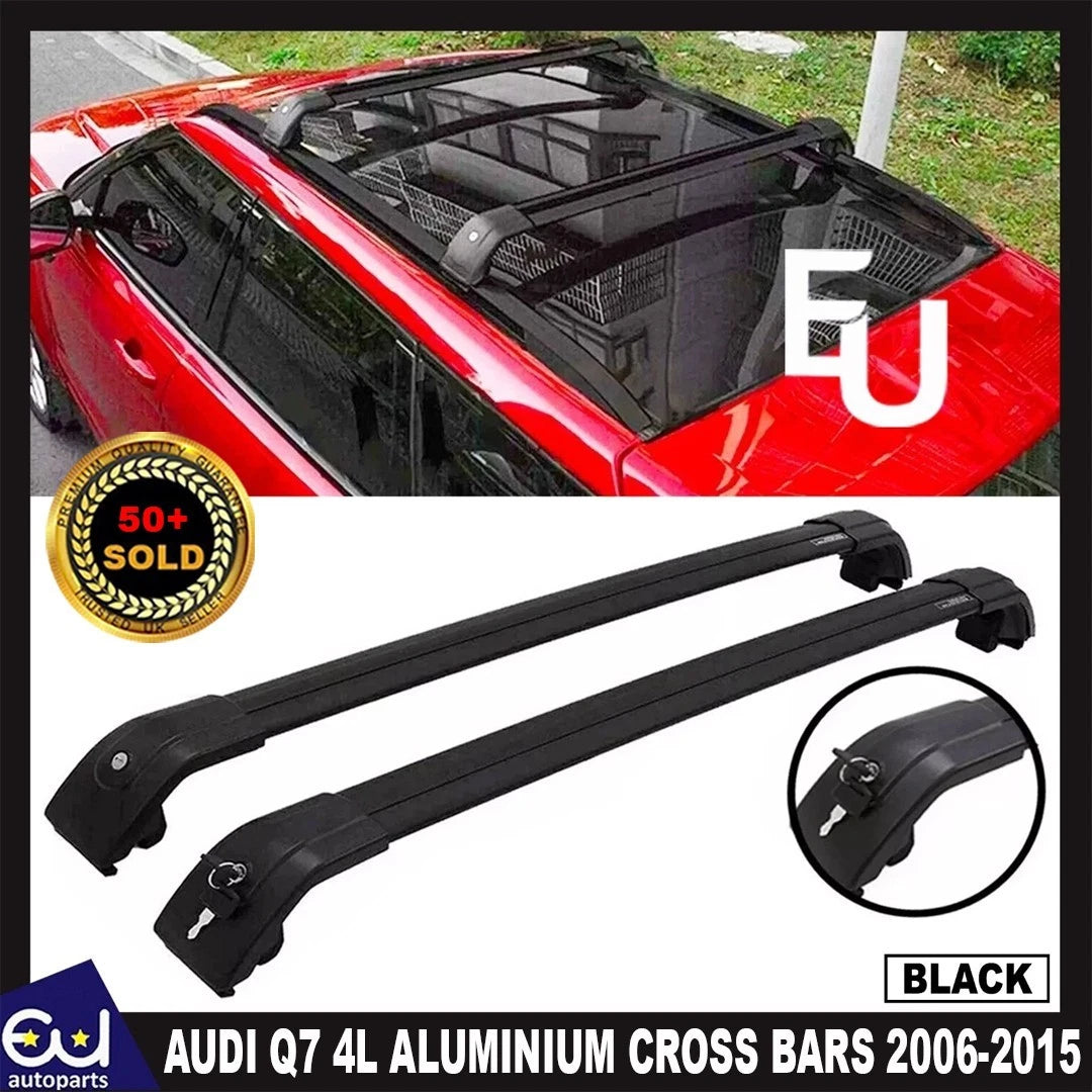FOR AUDI Q7 4L ALUMINIUM BLACK CROSS BARS ROOF RACK RAILS 75 KG 2006-2015
