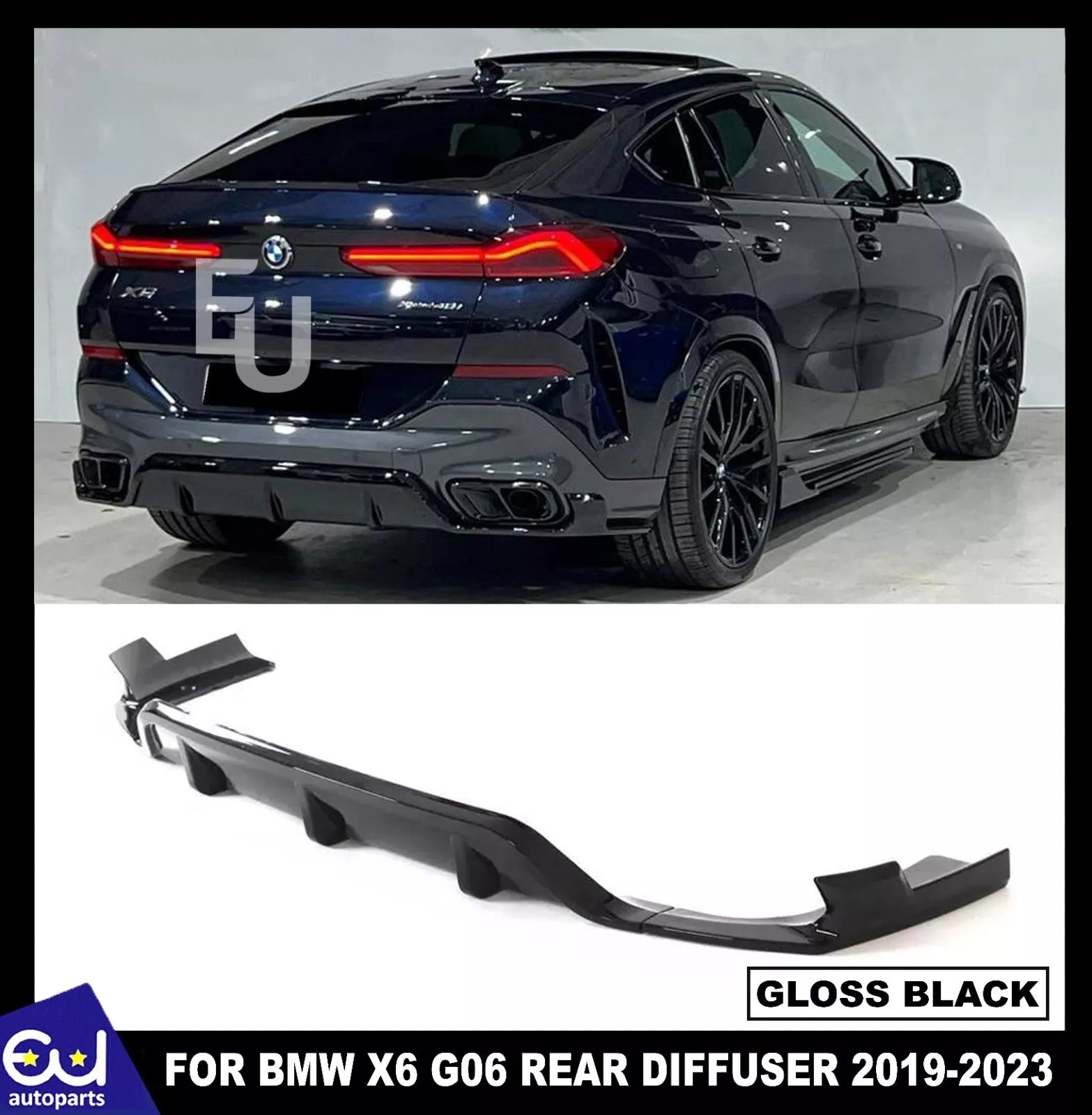 FOR BMW X6 G06 2019-2023 GLOSS BLACK REAR BUMPER DIFFUSER LIP SPLITTERS BODY KIT