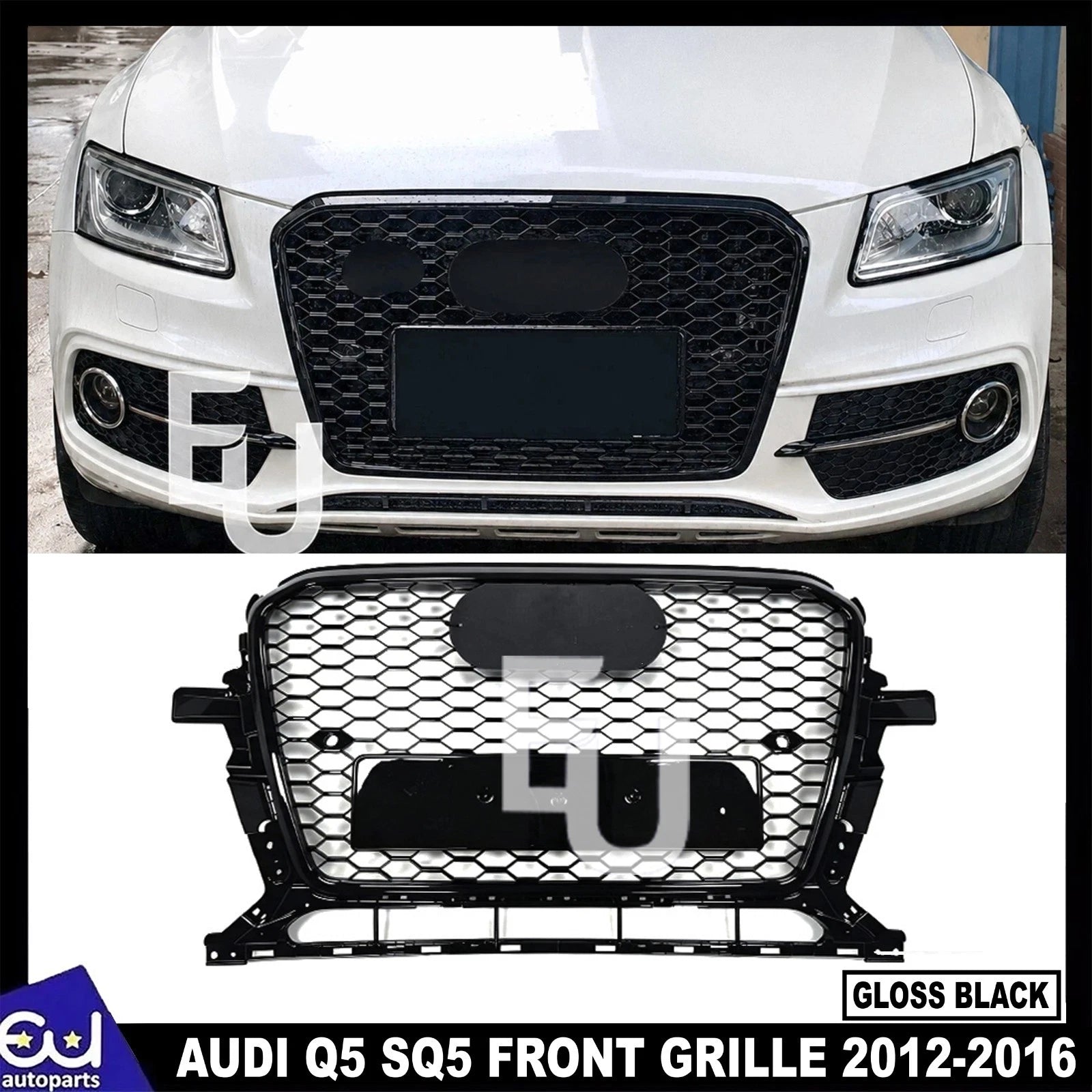 FOR AUDI Q5 8R 2012-2016 RS STYLE GLOSS BLACK HONEYCOMB RADIATOR BUMPER GRILLE